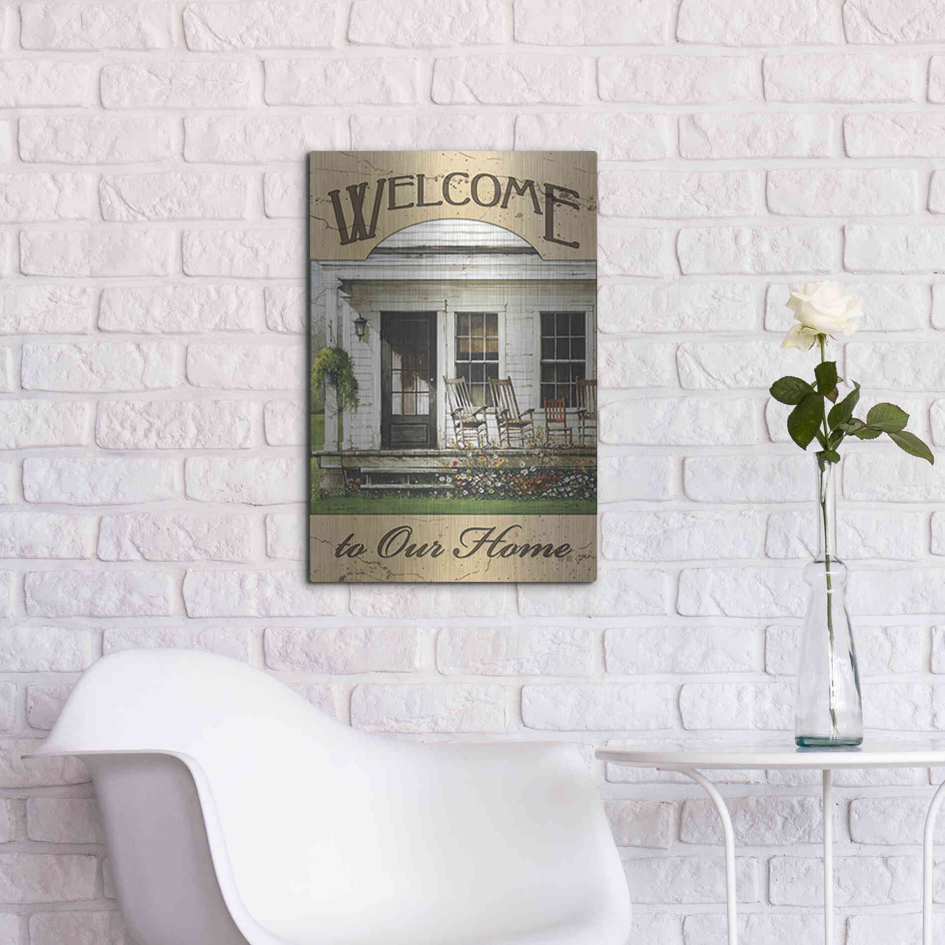Luxe Metal Art 'Welcome to Our Home' by John Rossini, Metal Wall Art,16x24