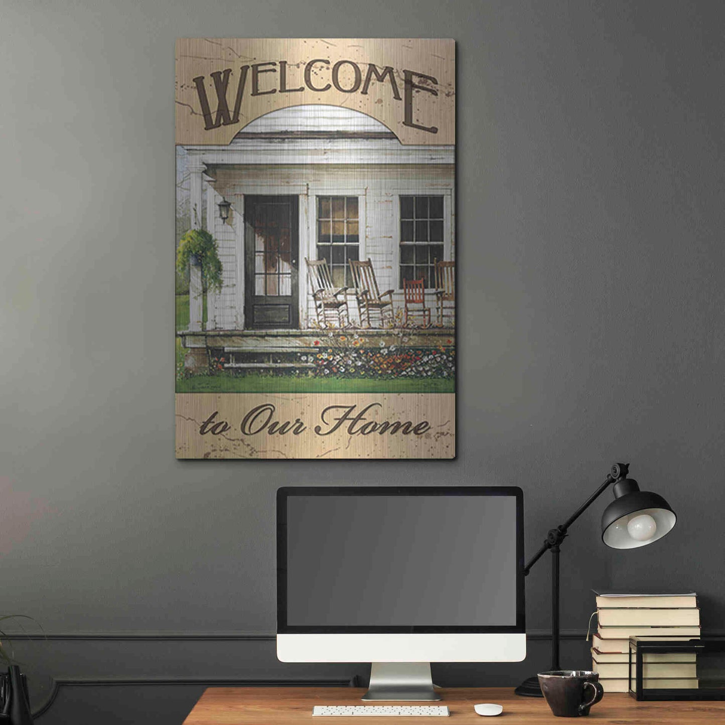 Luxe Metal Art 'Welcome to Our Home' by John Rossini, Metal Wall Art,24x36
