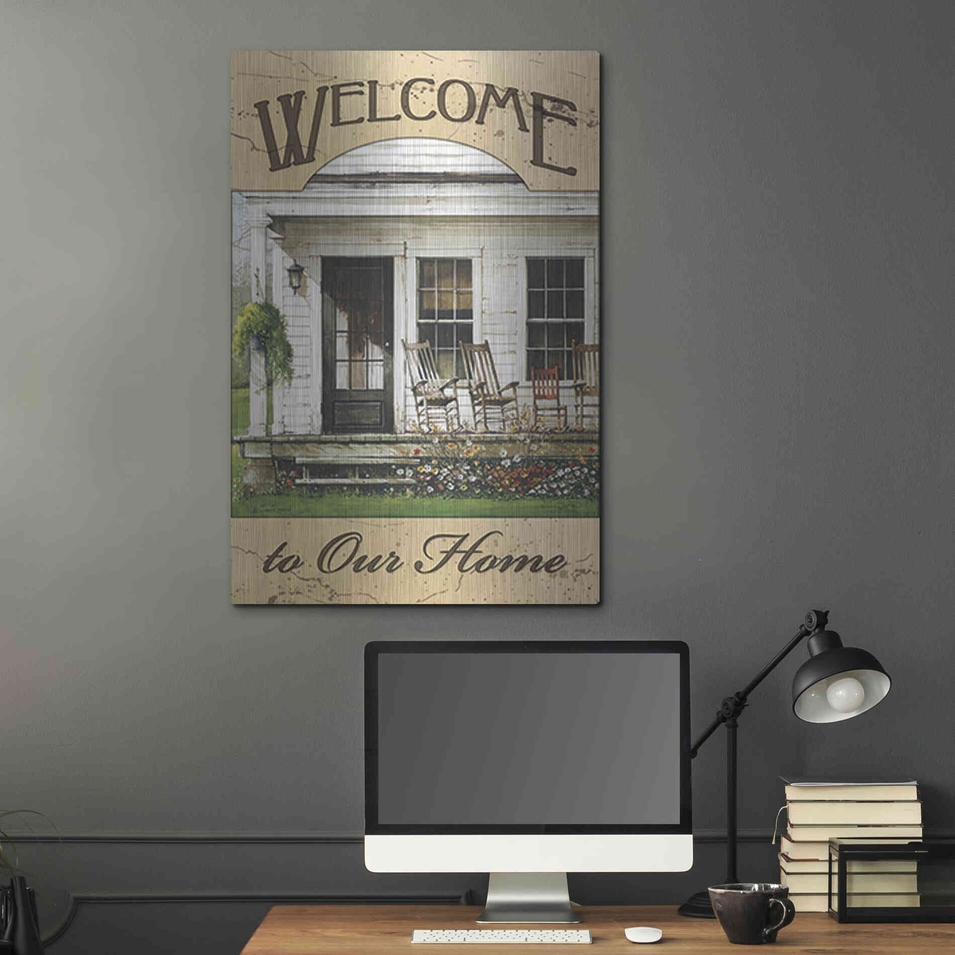 Luxe Metal Art 'Welcome to Our Home' by John Rossini, Metal Wall Art,24x36