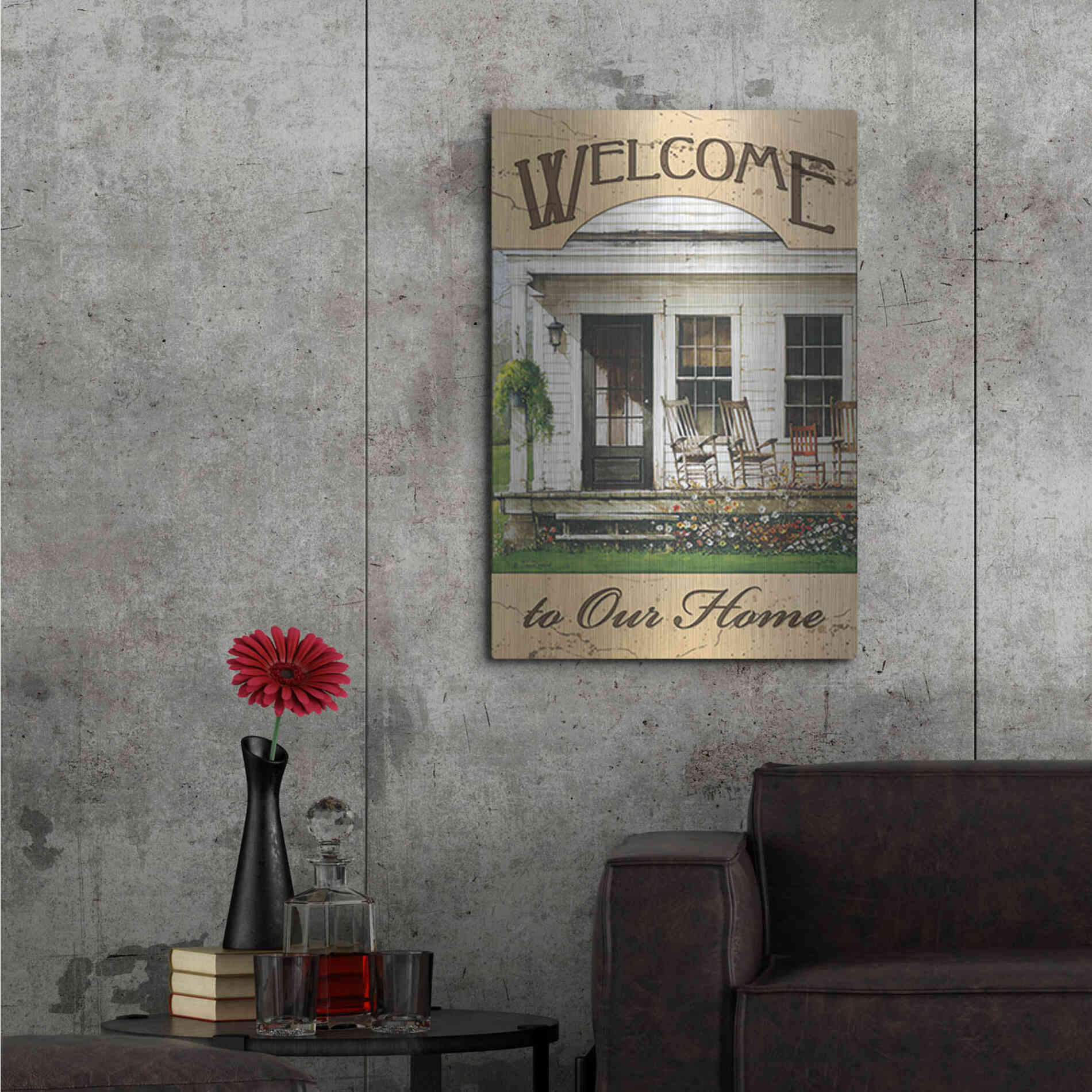 Luxe Metal Art 'Welcome to Our Home' by John Rossini, Metal Wall Art,24x36