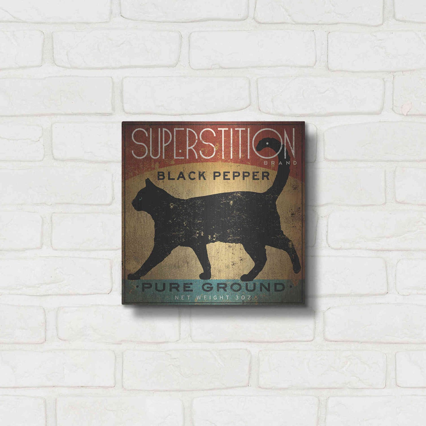 Luxe Metal Art 'Superstition Black Pepper Cat' by Ryan Fowler, Metal Wall Art,12x12