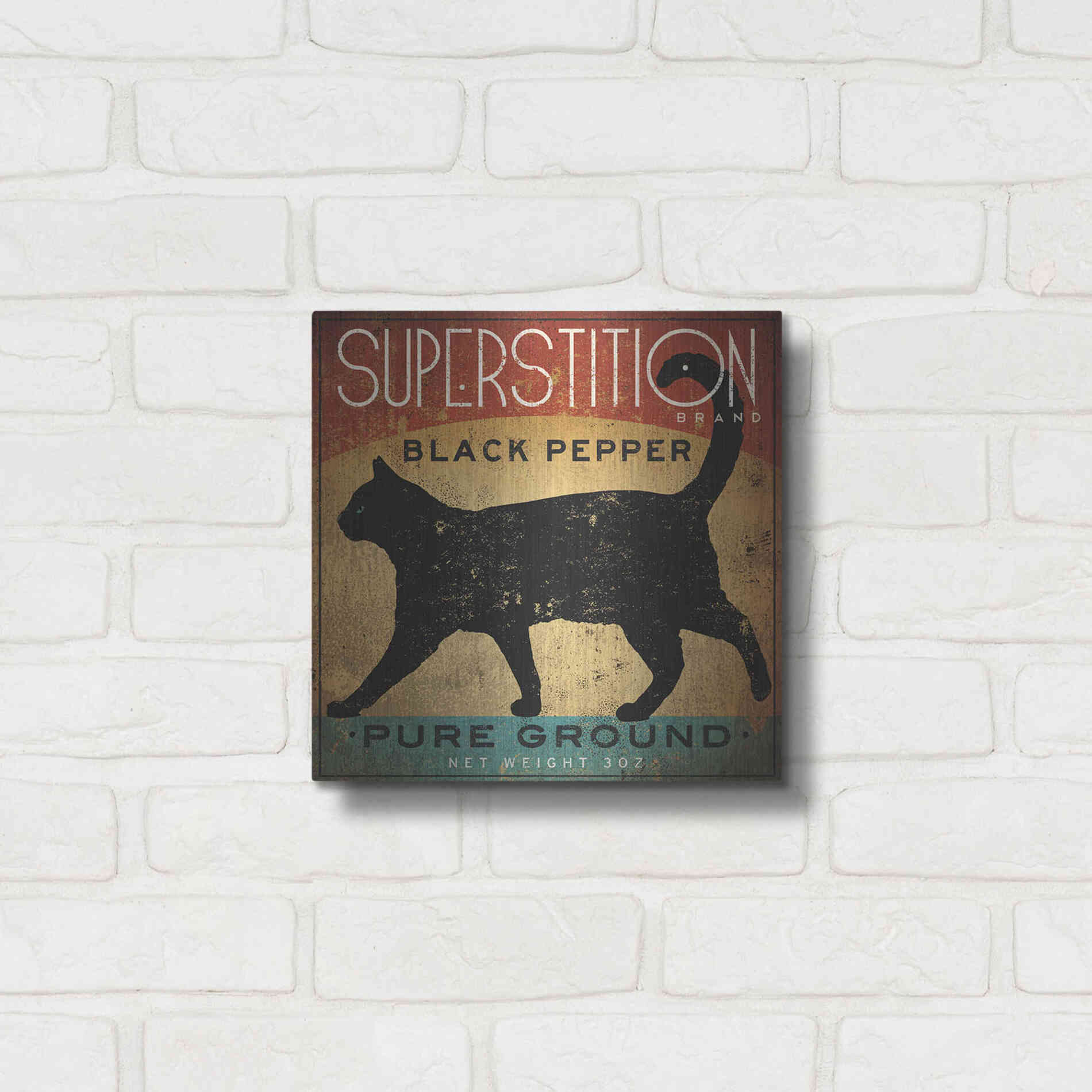 Luxe Metal Art 'Superstition Black Pepper Cat' by Ryan Fowler, Metal Wall Art,12x12