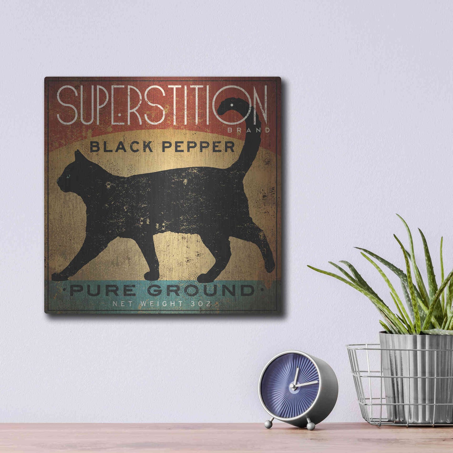 Luxe Metal Art 'Superstition Black Pepper Cat' by Ryan Fowler, Metal Wall Art,12x12