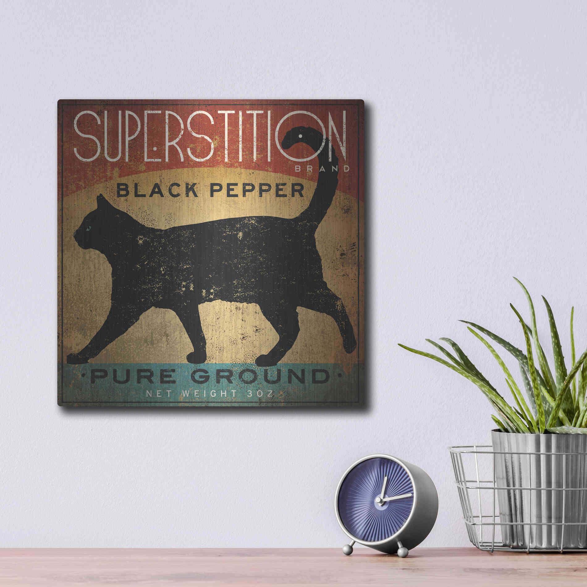 Luxe Metal Art 'Superstition Black Pepper Cat' by Ryan Fowler, Metal Wall Art,12x12