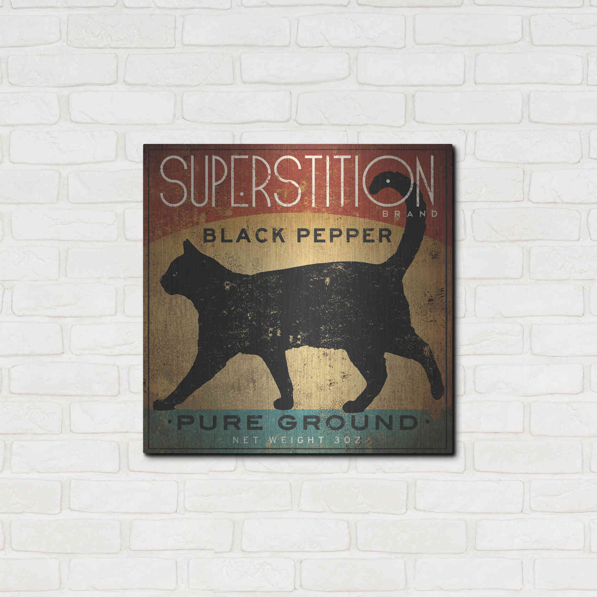 Luxe Metal Art 'Superstition Black Pepper Cat' by Ryan Fowler, Metal Wall Art,24x24