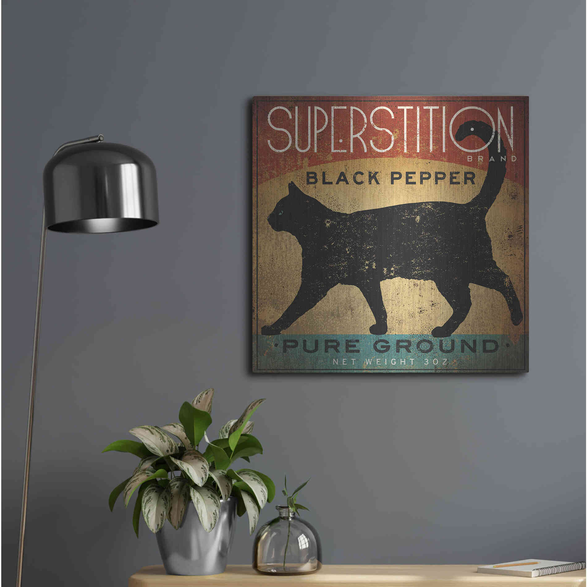Luxe Metal Art 'Superstition Black Pepper Cat' by Ryan Fowler, Metal Wall Art,24x24
