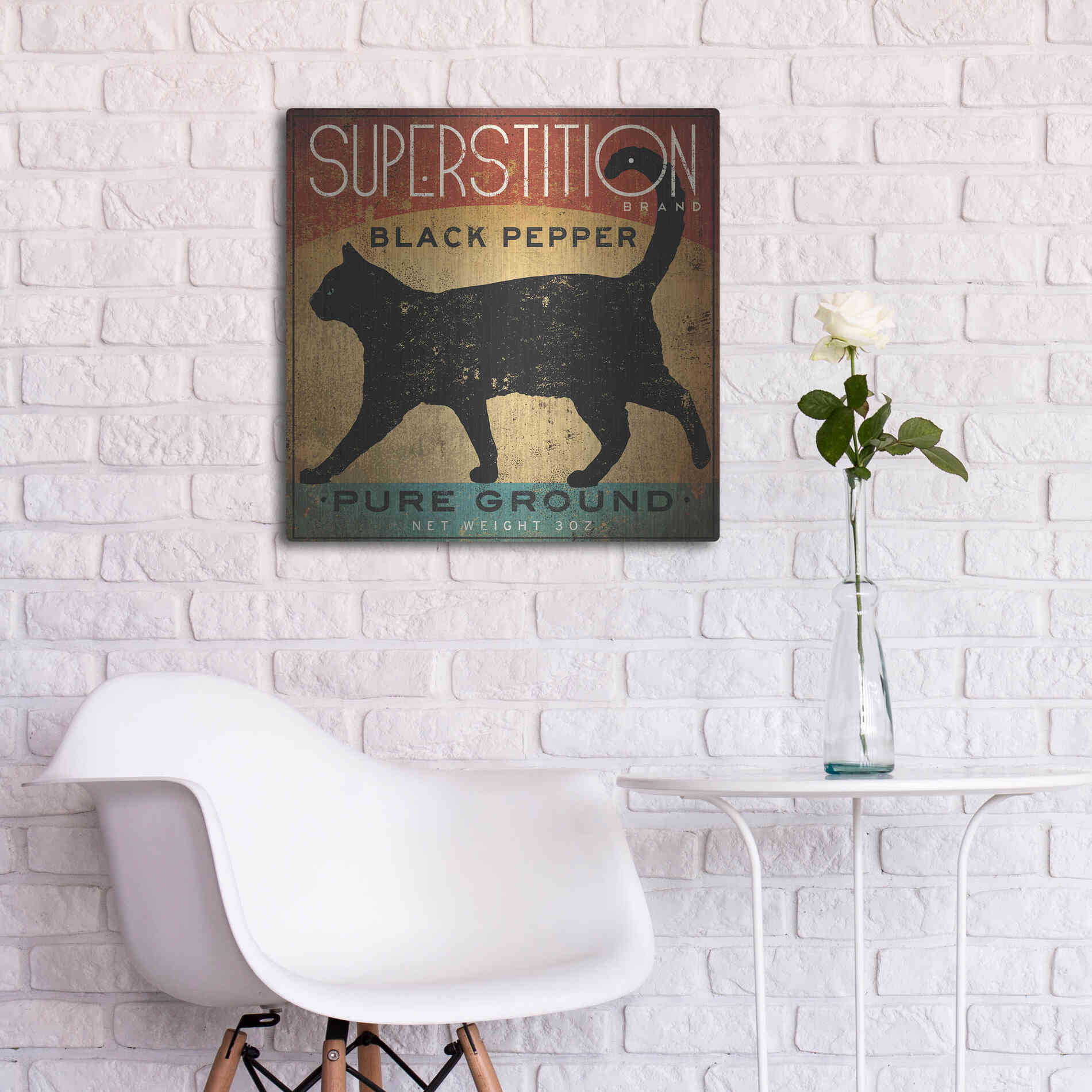 Luxe Metal Art 'Superstition Black Pepper Cat' by Ryan Fowler, Metal Wall Art,24x24