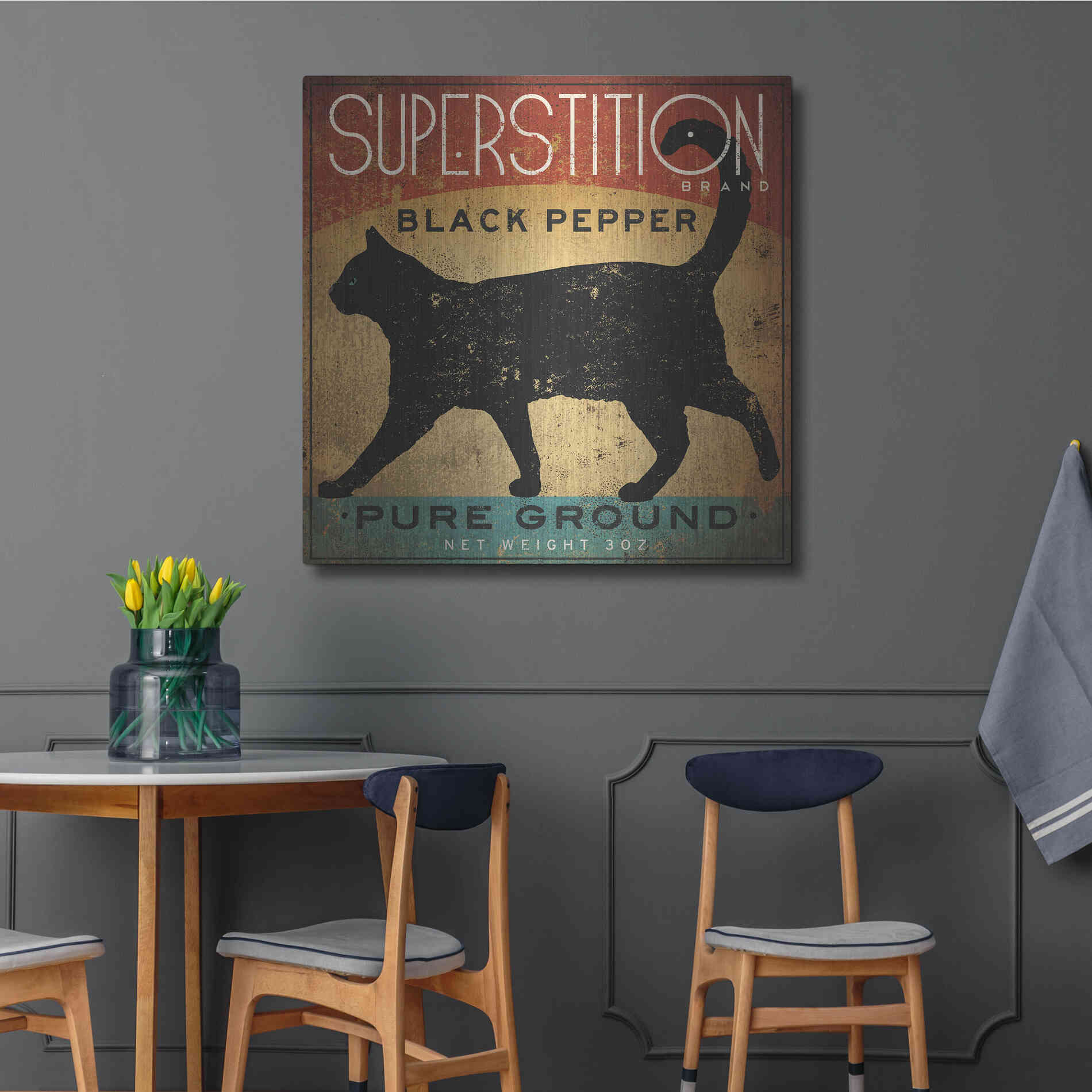 Luxe Metal Art 'Superstition Black Pepper Cat' by Ryan Fowler, Metal Wall Art,36x36