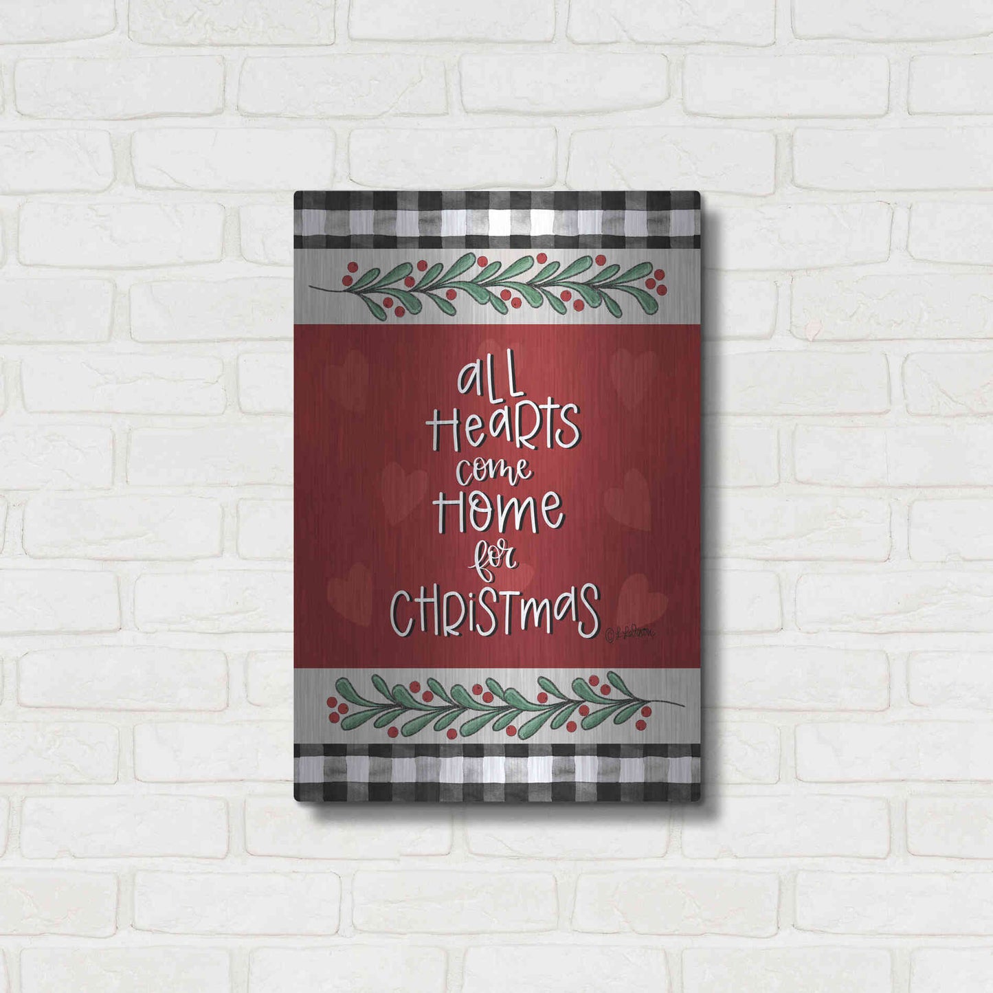 Luxe Metal Art 'All Hearts Come Home at Christmas' by Lisa Larson, Metal Wall Art,16x24