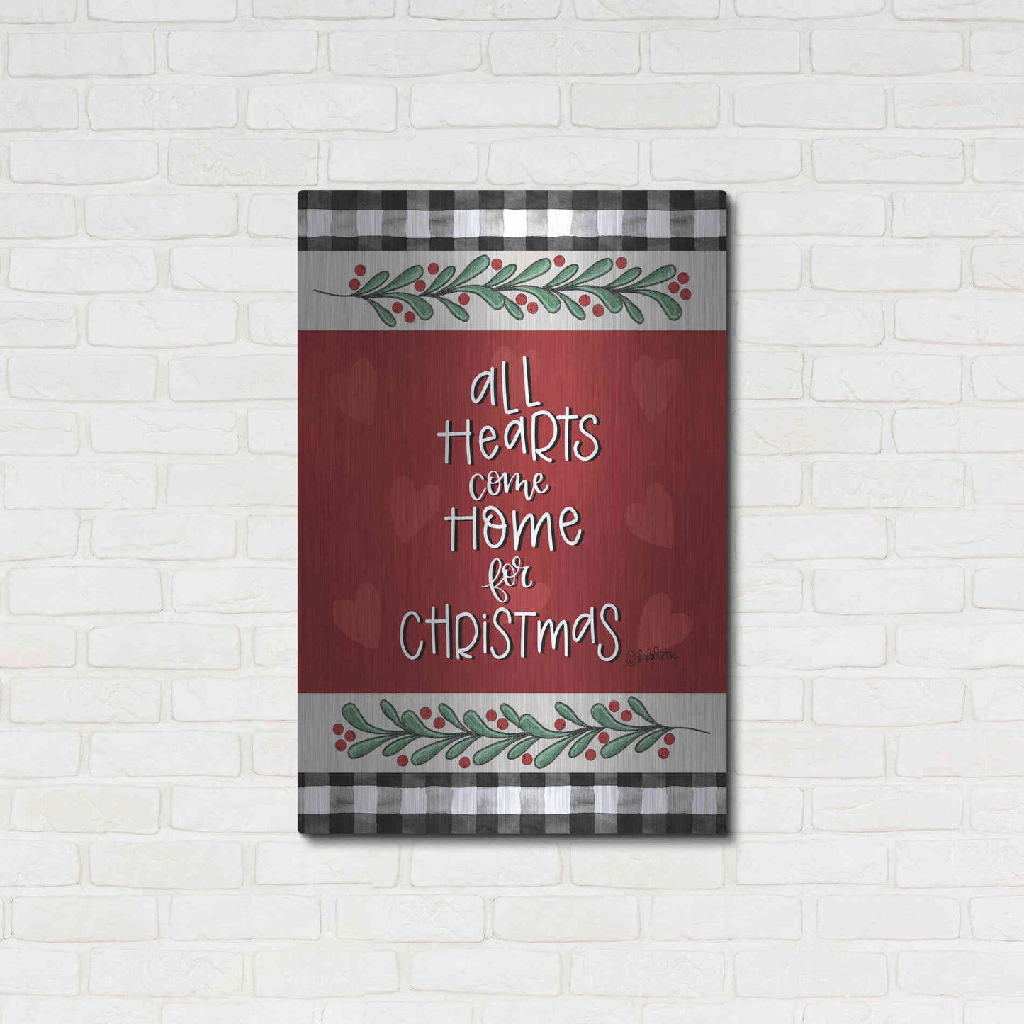 Luxe Metal Art 'All Hearts Come Home at Christmas' by Lisa Larson, Metal Wall Art,24x36