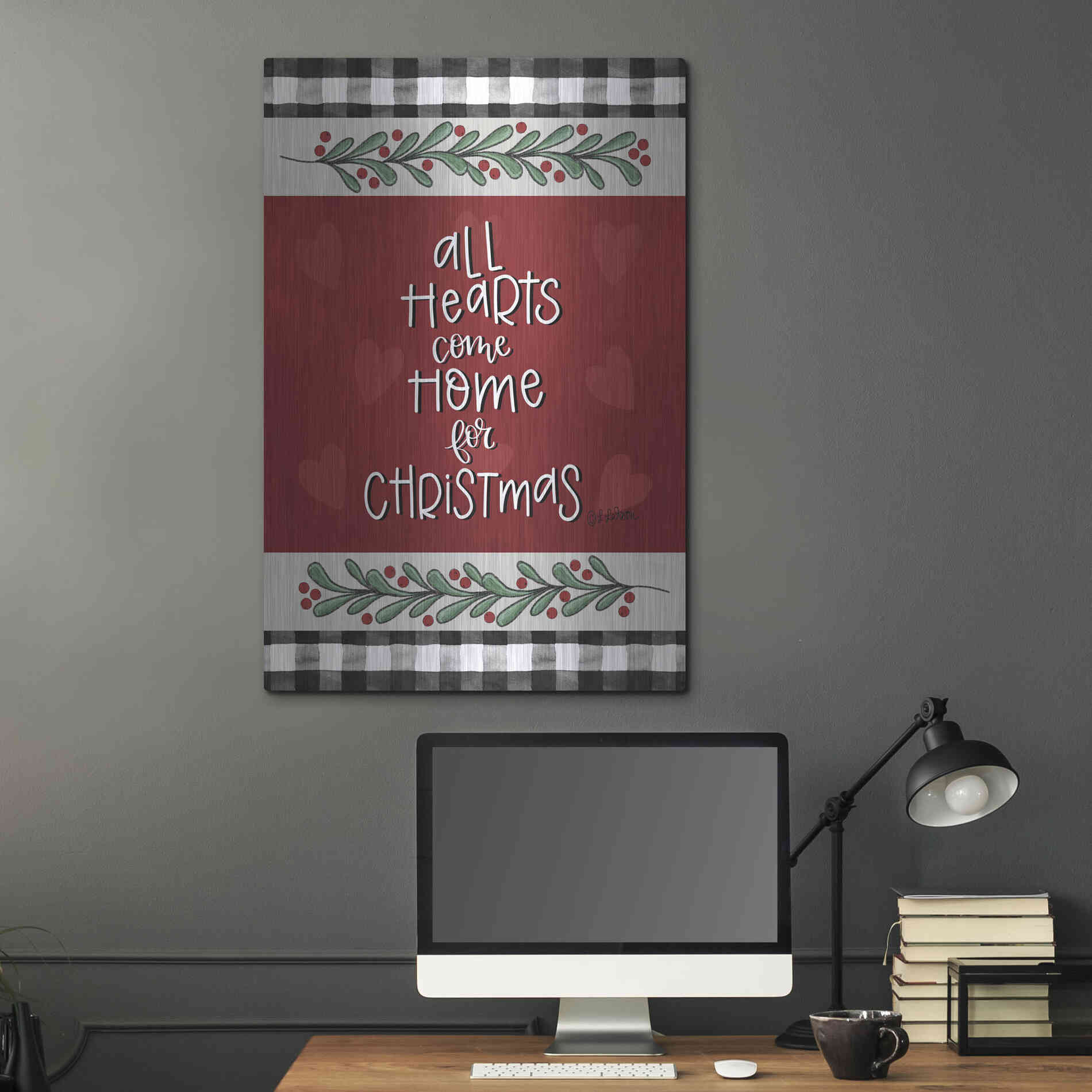 Luxe Metal Art 'All Hearts Come Home at Christmas' by Lisa Larson, Metal Wall Art,24x36