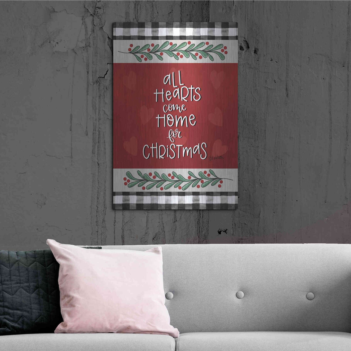 Luxe Metal Art 'All Hearts Come Home at Christmas' by Lisa Larson, Metal Wall Art,24x36