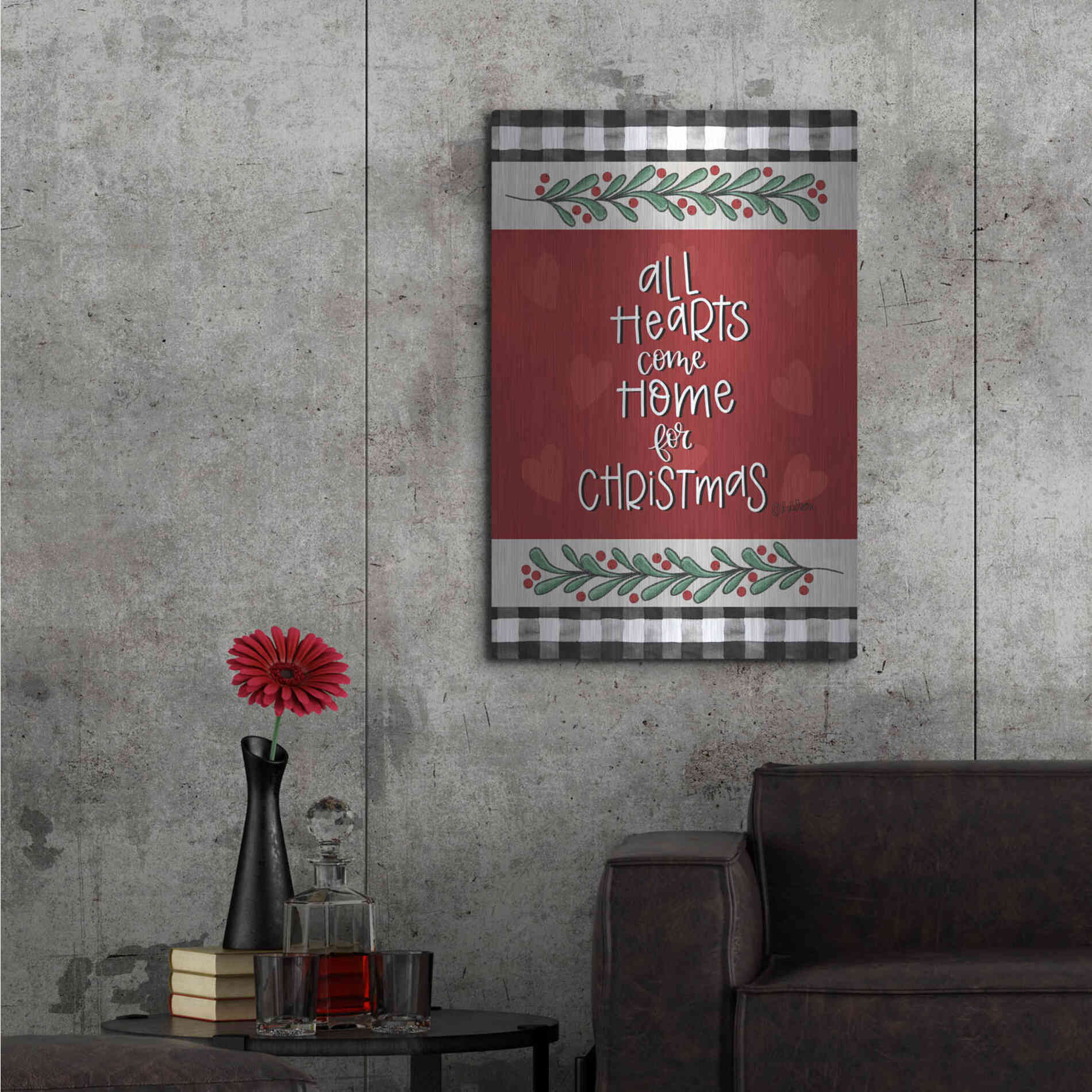 Luxe Metal Art 'All Hearts Come Home at Christmas' by Lisa Larson, Metal Wall Art,24x36