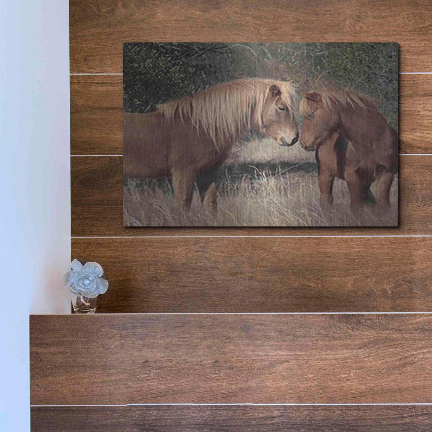 Luxe Metal Art 'Assateague Horses III' by Lori Deiter, Metal Wall Art,16x12