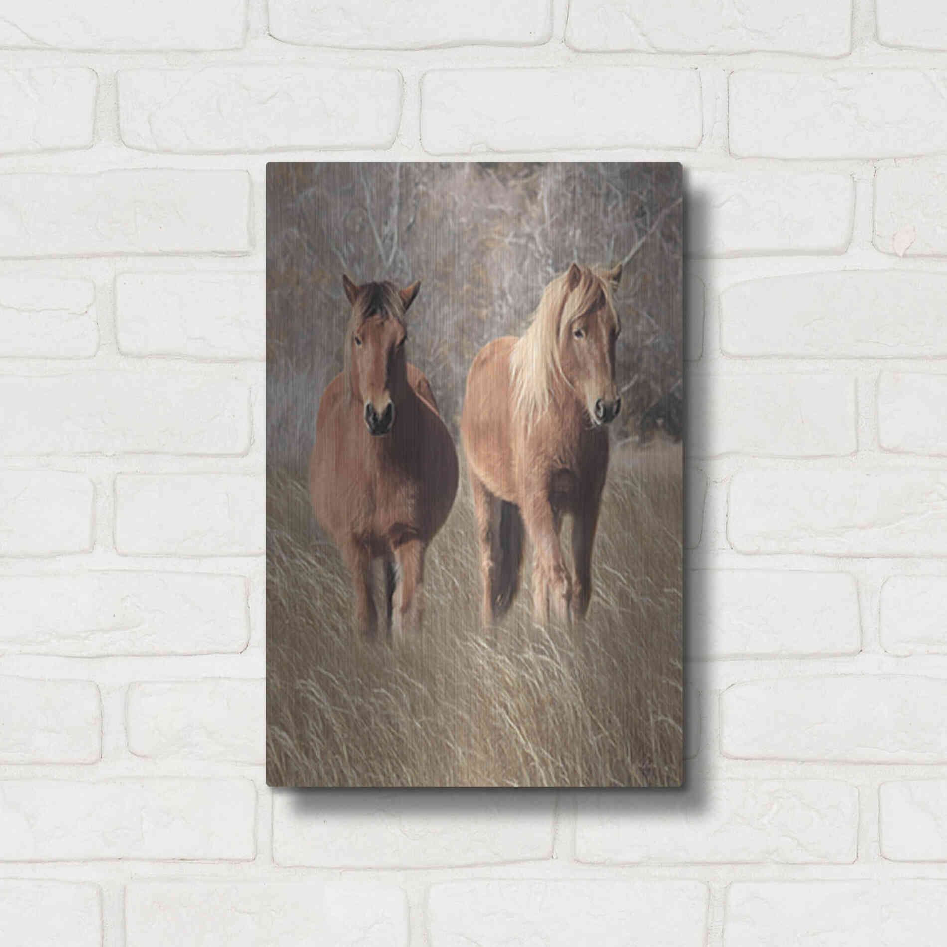 Luxe Metal Art 'Assateague Horses IV' by Lori Deiter, Metal Wall Art,12x16