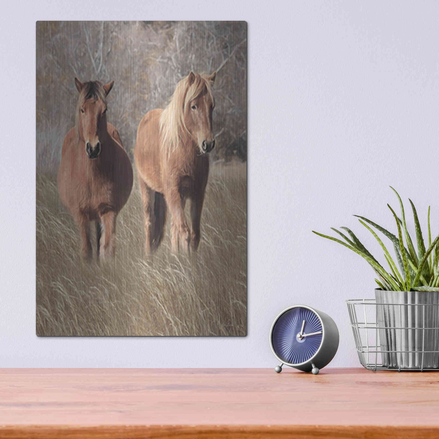 Luxe Metal Art 'Assateague Horses IV' by Lori Deiter, Metal Wall Art,12x16