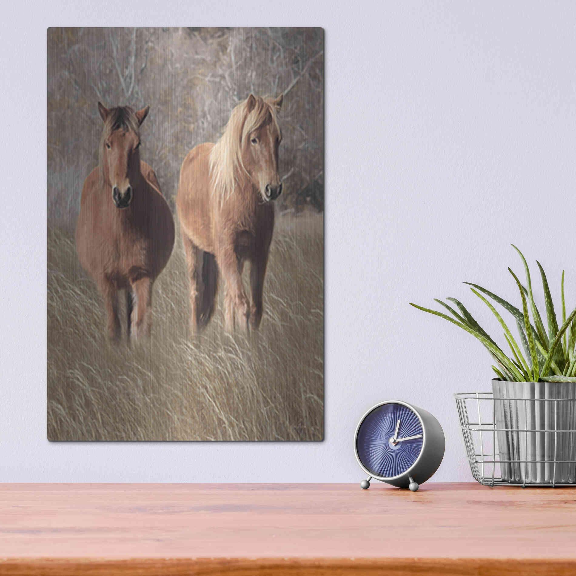 Luxe Metal Art 'Assateague Horses IV' by Lori Deiter, Metal Wall Art,12x16