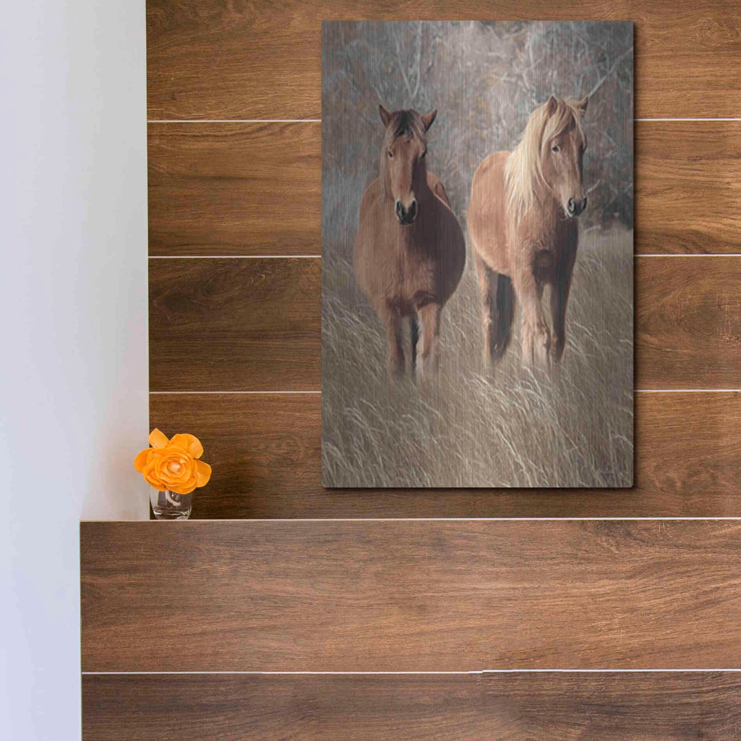 Luxe Metal Art 'Assateague Horses IV' by Lori Deiter, Metal Wall Art,12x16