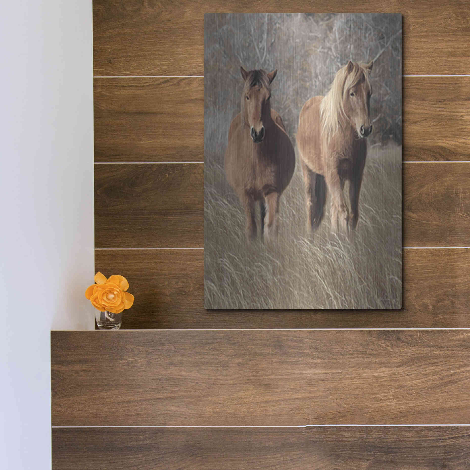 Luxe Metal Art 'Assateague Horses IV' by Lori Deiter, Metal Wall Art,12x16