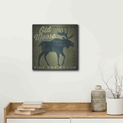 Luxe Metal Art 'Old Moose Trading Co. - green' by Ryan Fowler, Metal Wall Art,12x12