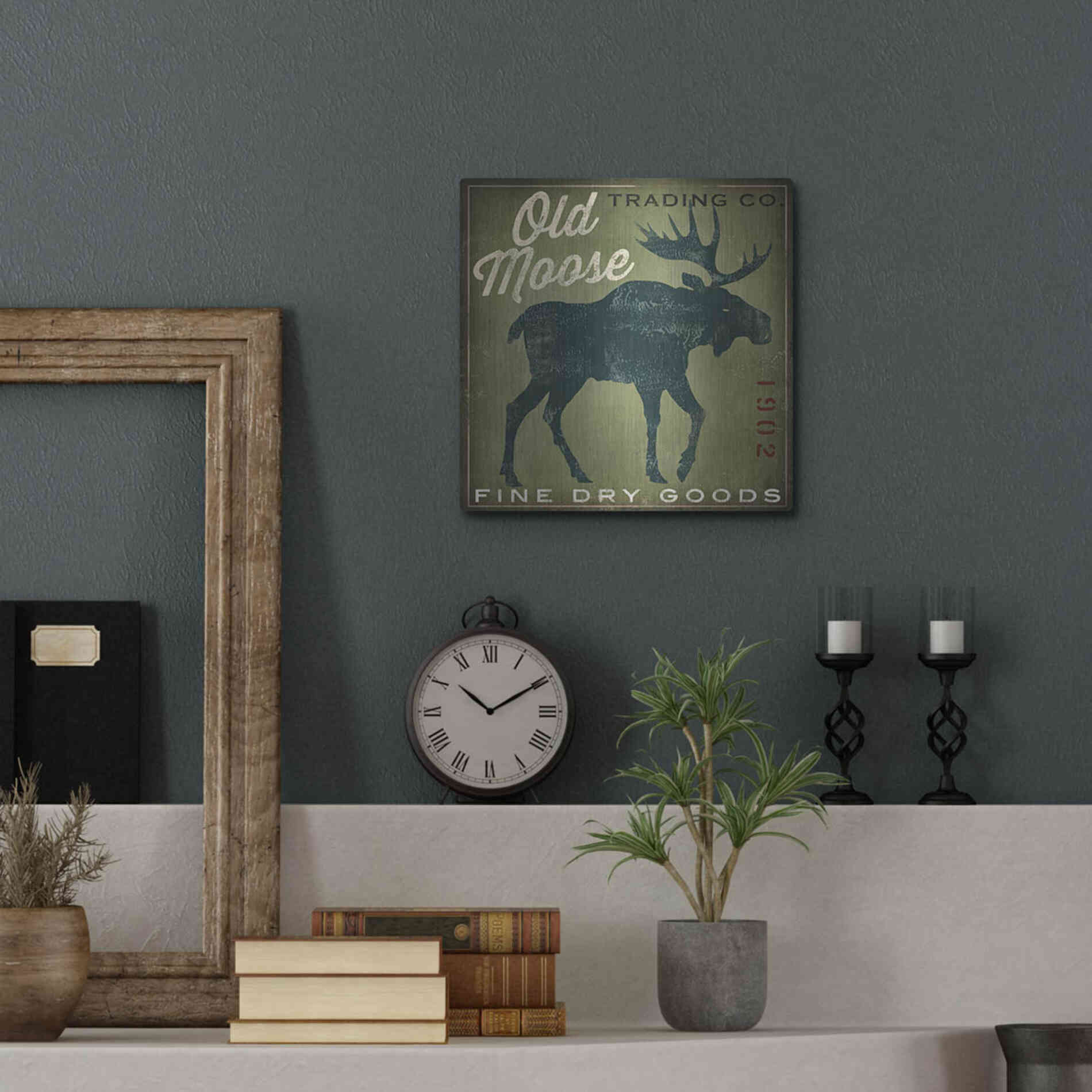 Luxe Metal Art 'Old Moose Trading Co. - green' by Ryan Fowler, Metal Wall Art,12x12
