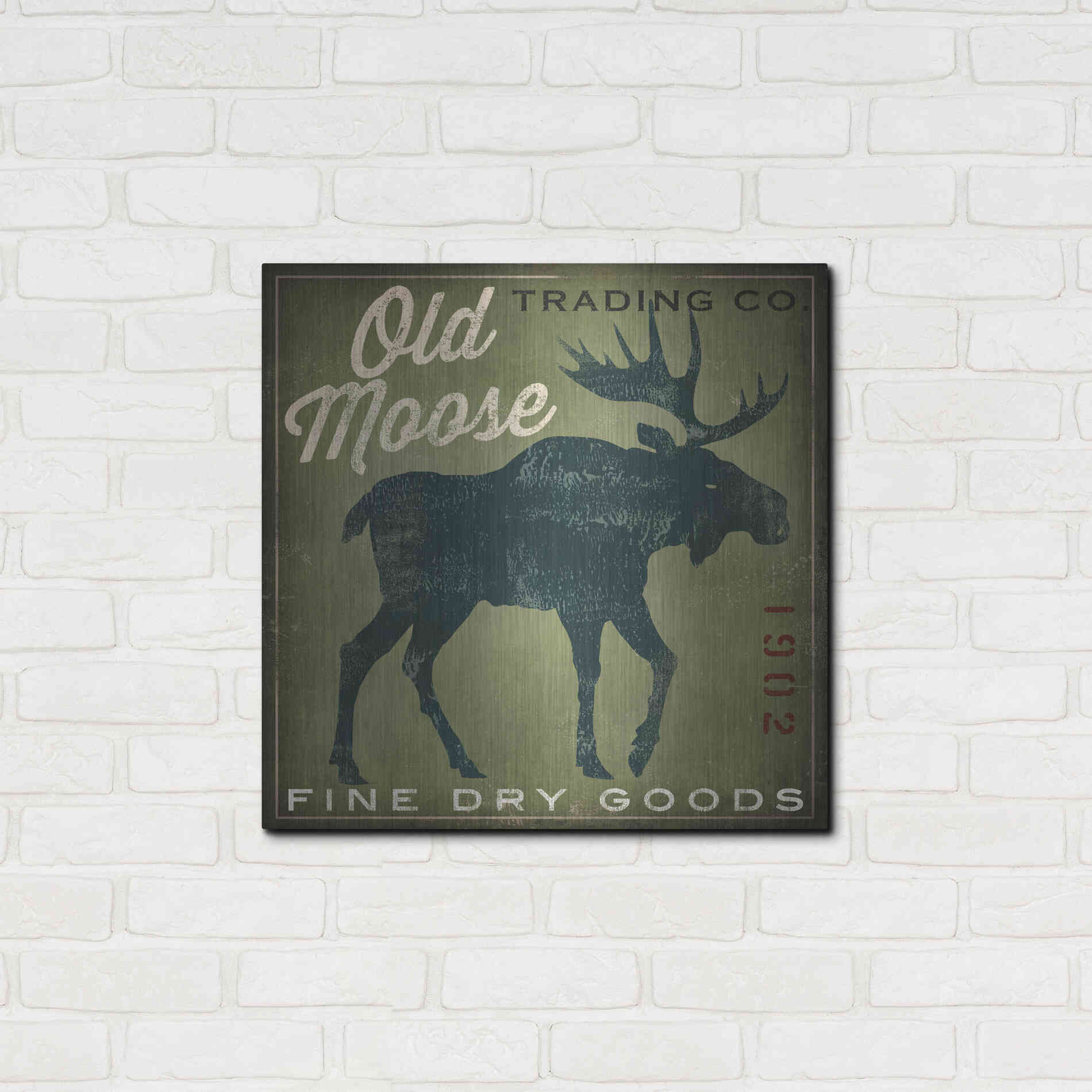 Luxe Metal Art 'Old Moose Trading Co. - green' by Ryan Fowler, Metal Wall Art,24x24