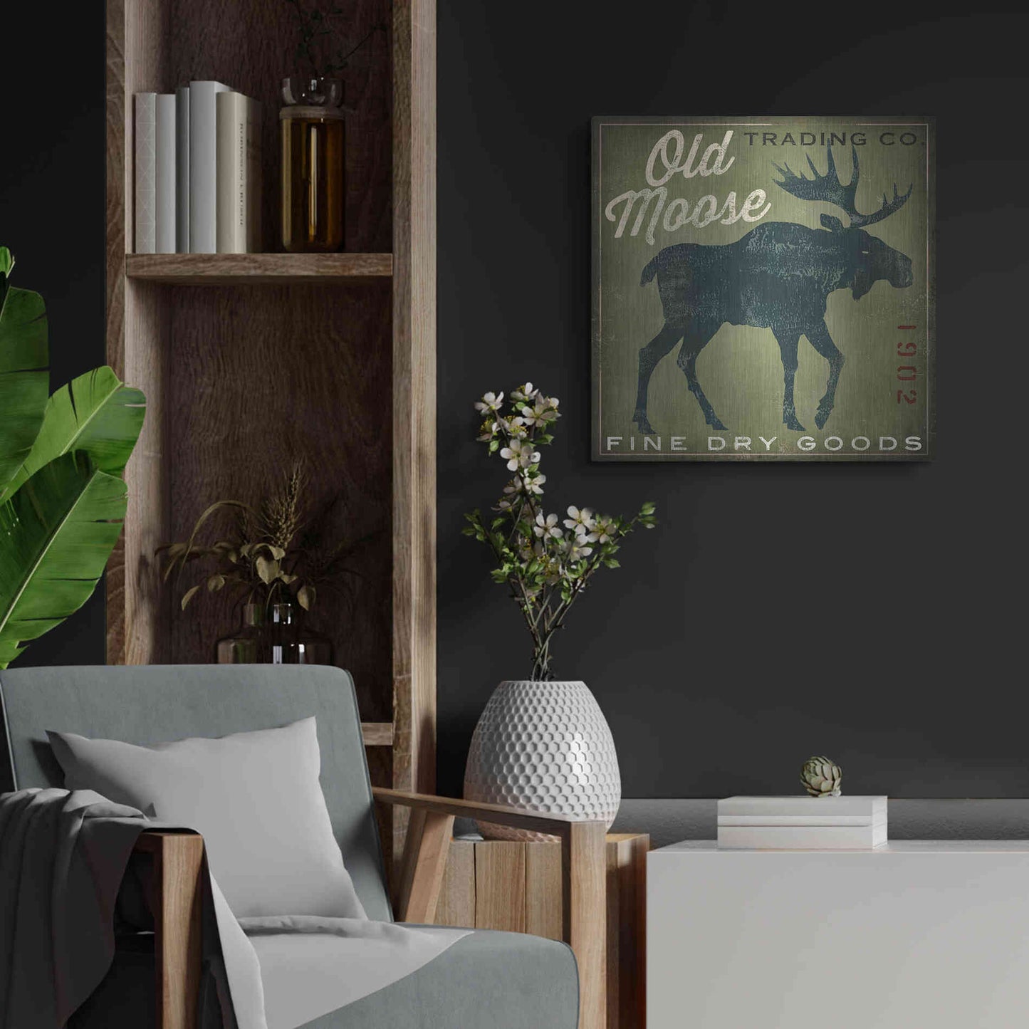 Luxe Metal Art 'Old Moose Trading Co. - green' by Ryan Fowler, Metal Wall Art,24x24