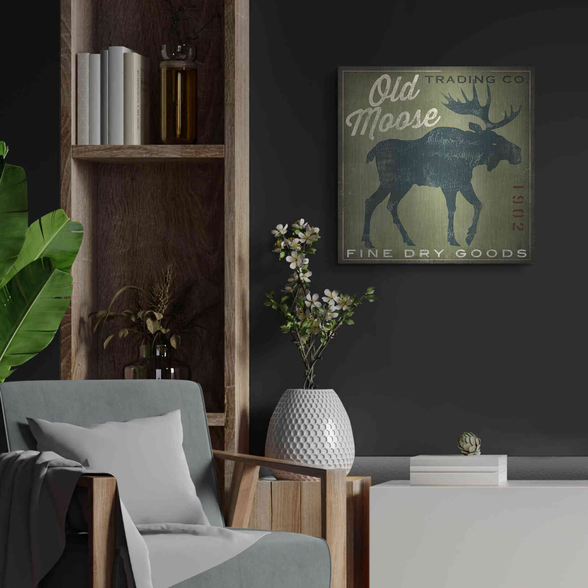 Luxe Metal Art 'Old Moose Trading Co. - green' by Ryan Fowler, Metal Wall Art,24x24