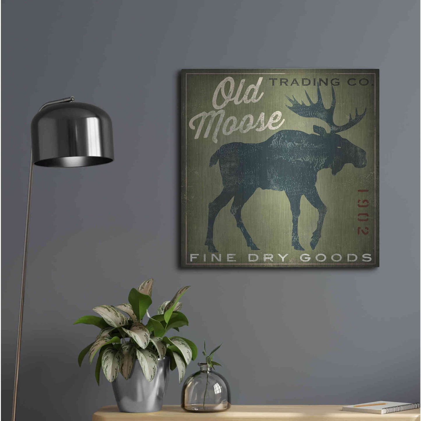 Luxe Metal Art 'Old Moose Trading Co. - green' by Ryan Fowler, Metal Wall Art,24x24
