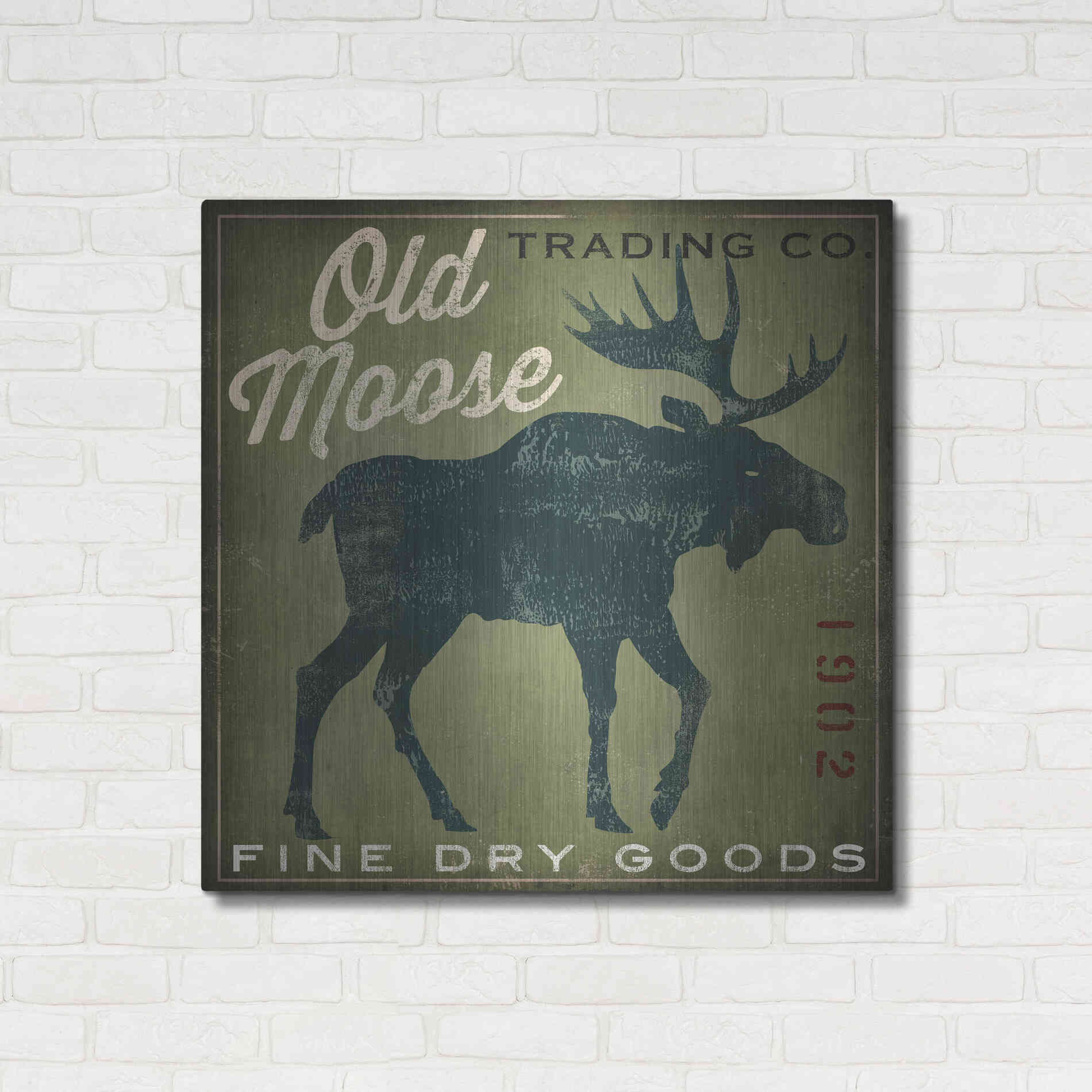 Luxe Metal Art 'Old Moose Trading Co. - green' by Ryan Fowler, Metal Wall Art,36x36
