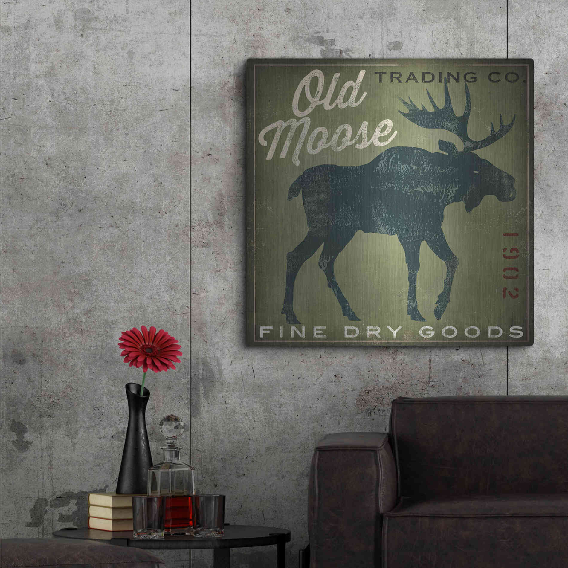Luxe Metal Art 'Old Moose Trading Co. - green' by Ryan Fowler, Metal Wall Art,36x36