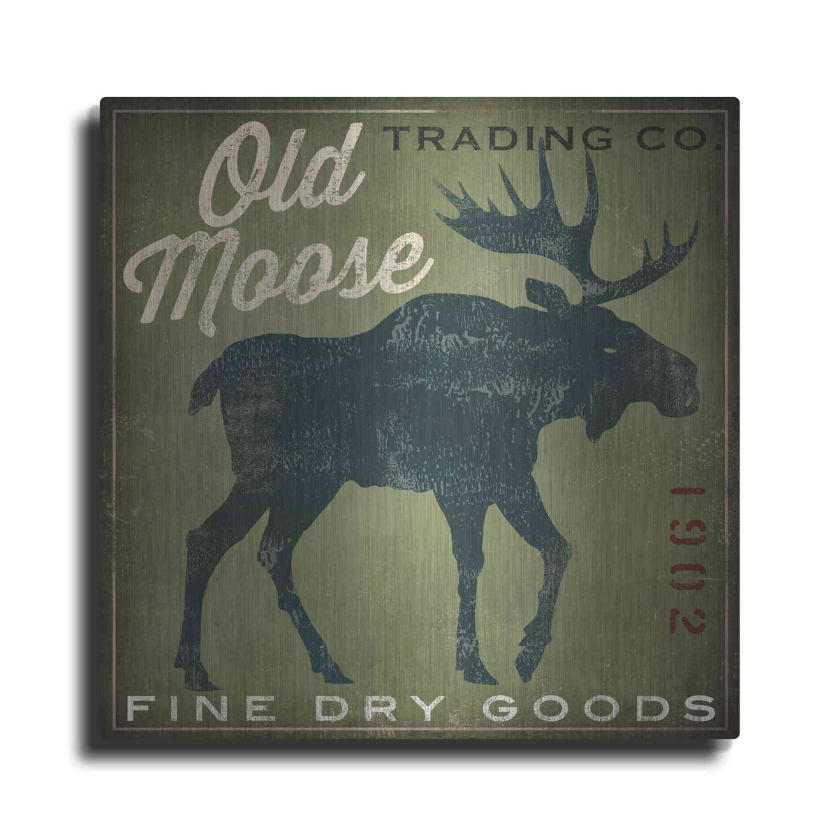 Luxe Metal Art 'Old Moose Trading Co. - green' by Ryan Fowler, Metal Wall Art