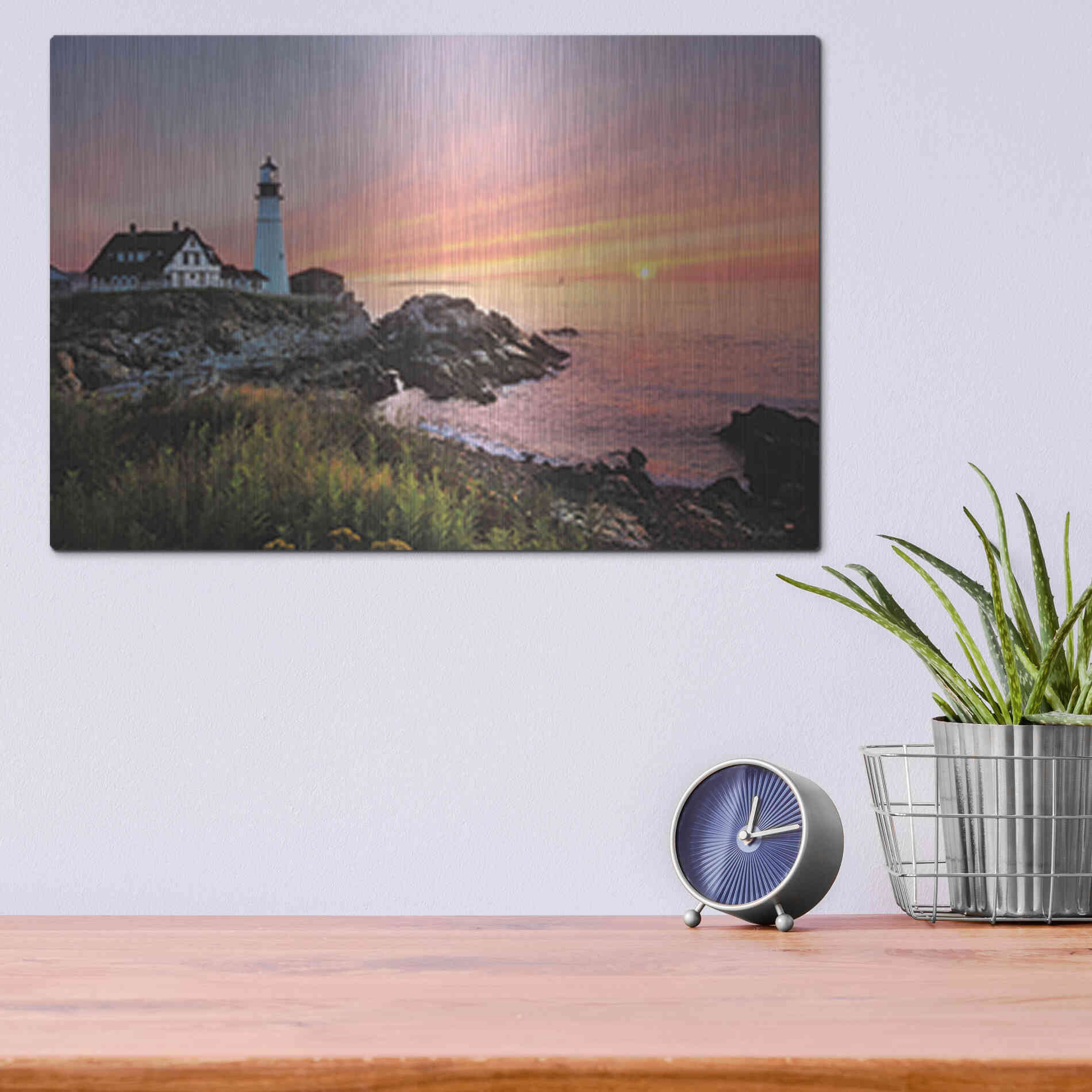 Luxe Metal Art 'Sunrise at Portland Head' by Lori Deiter, Metal Wall Art,16x12