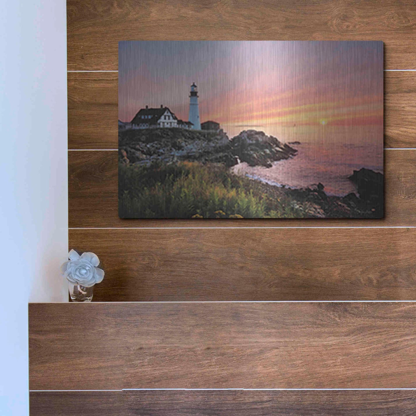 Luxe Metal Art 'Sunrise at Portland Head' by Lori Deiter, Metal Wall Art,16x12