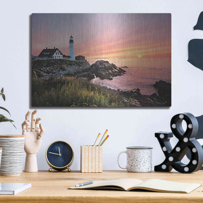 Luxe Metal Art 'Sunrise at Portland Head' by Lori Deiter, Metal Wall Art,16x12