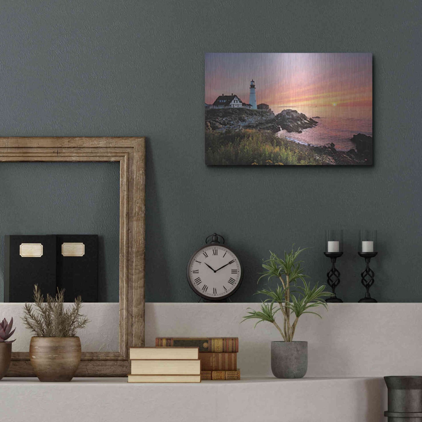 Luxe Metal Art 'Sunrise at Portland Head' by Lori Deiter, Metal Wall Art,16x12