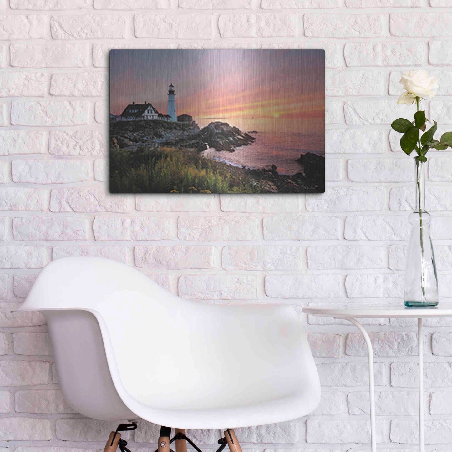 Luxe Metal Art 'Sunrise at Portland Head' by Lori Deiter, Metal Wall Art,24x16