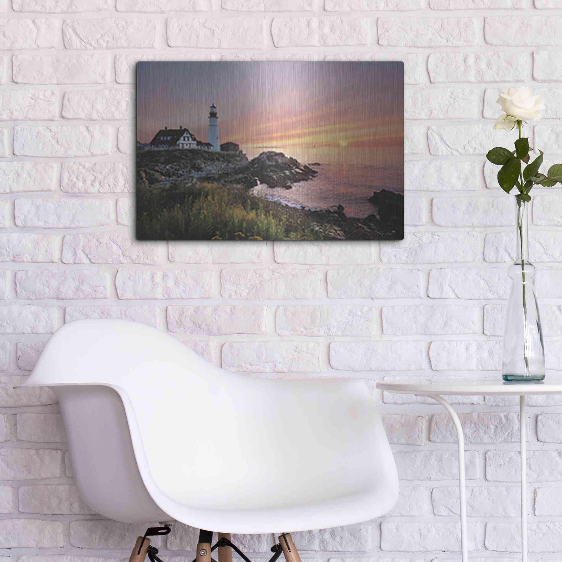 Luxe Metal Art 'Sunrise at Portland Head' by Lori Deiter, Metal Wall Art,24x16