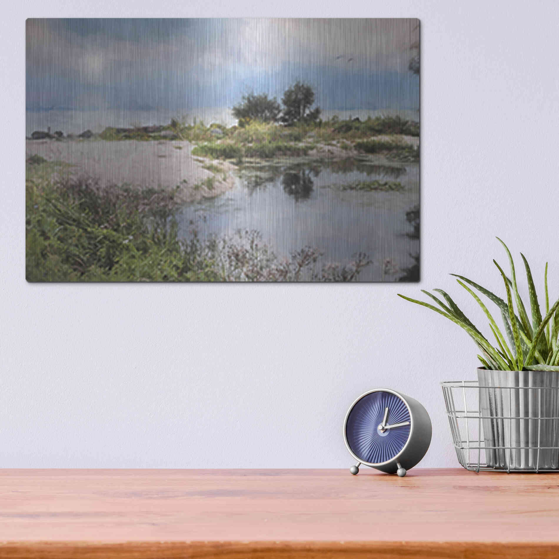 Luxe Metal Art 'Lake Coast' by Lori Deiter, Metal Wall Art,16x12