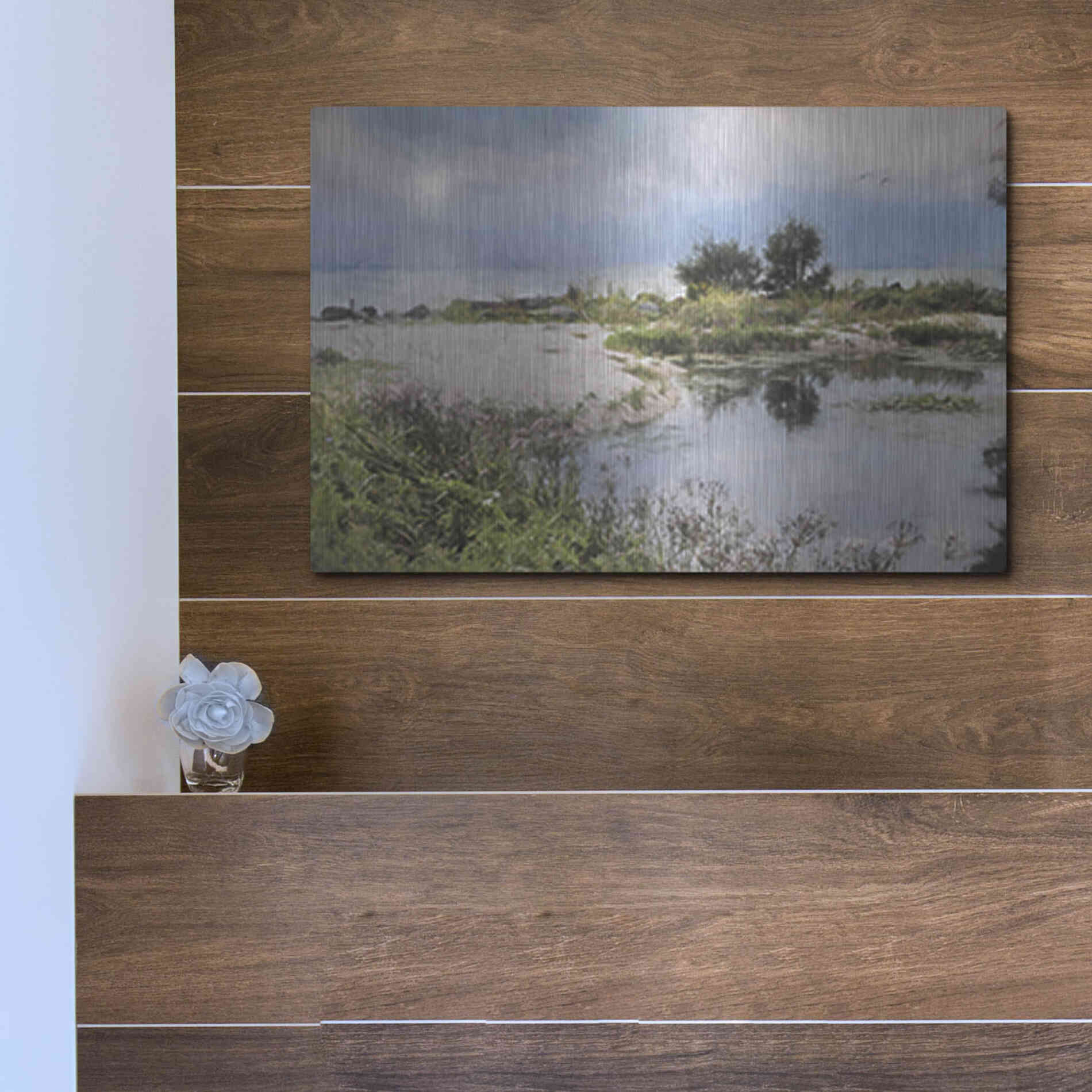 Luxe Metal Art 'Lake Coast' by Lori Deiter, Metal Wall Art,16x12