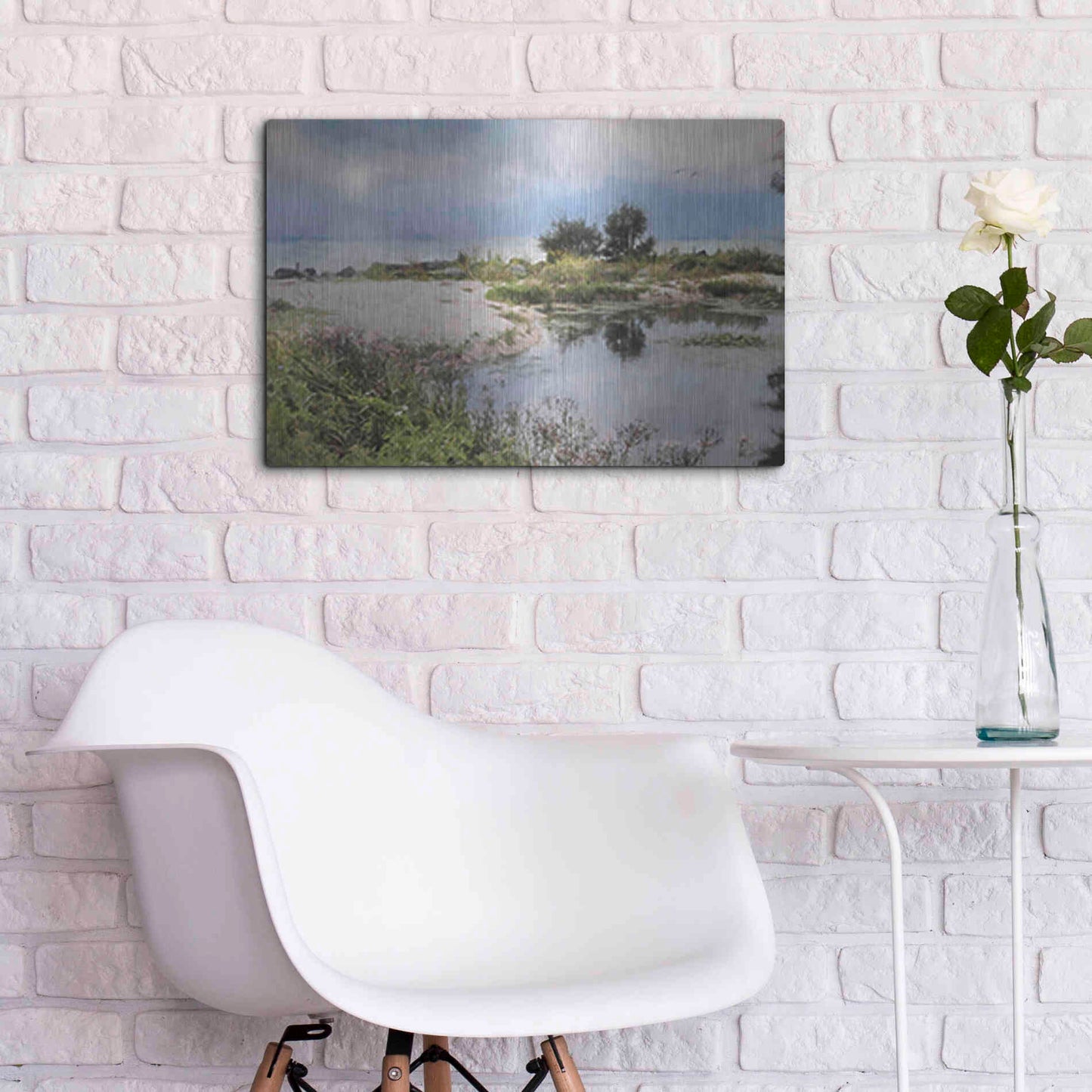 Luxe Metal Art 'Lake Coast' by Lori Deiter, Metal Wall Art,24x16