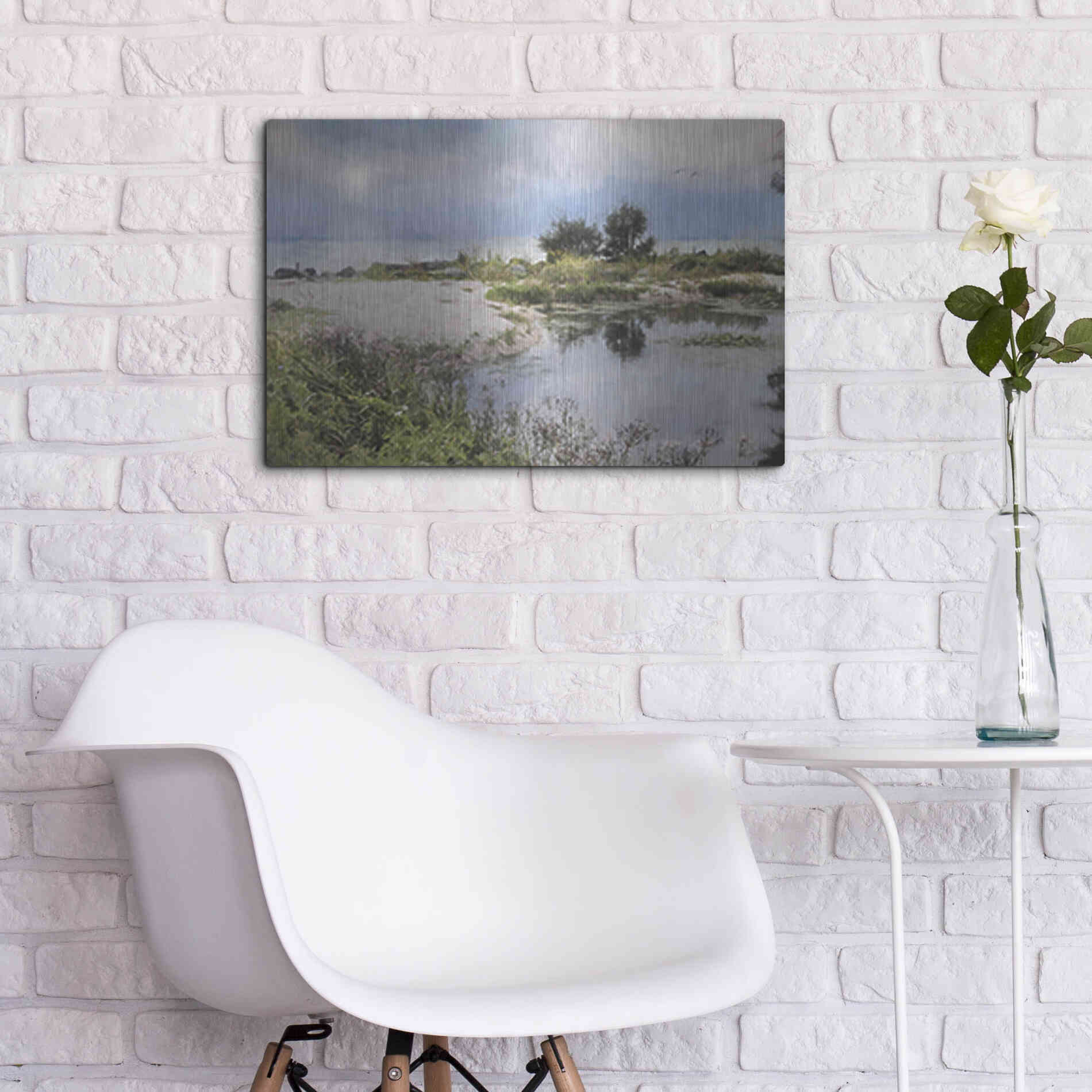 Luxe Metal Art 'Lake Coast' by Lori Deiter, Metal Wall Art,24x16