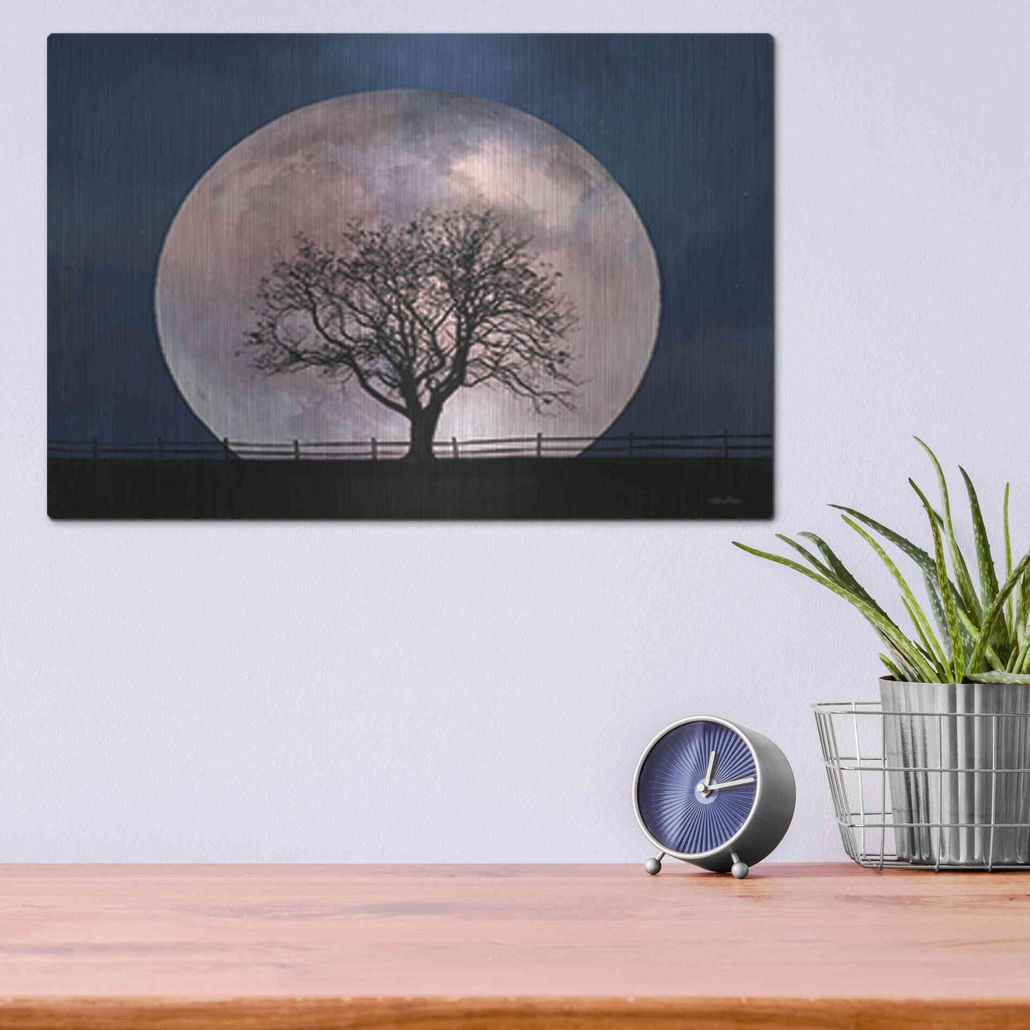 Luxe Metal Art 'Glowing Moonrise' by Lori Deiter, Metal Wall Art,16x12
