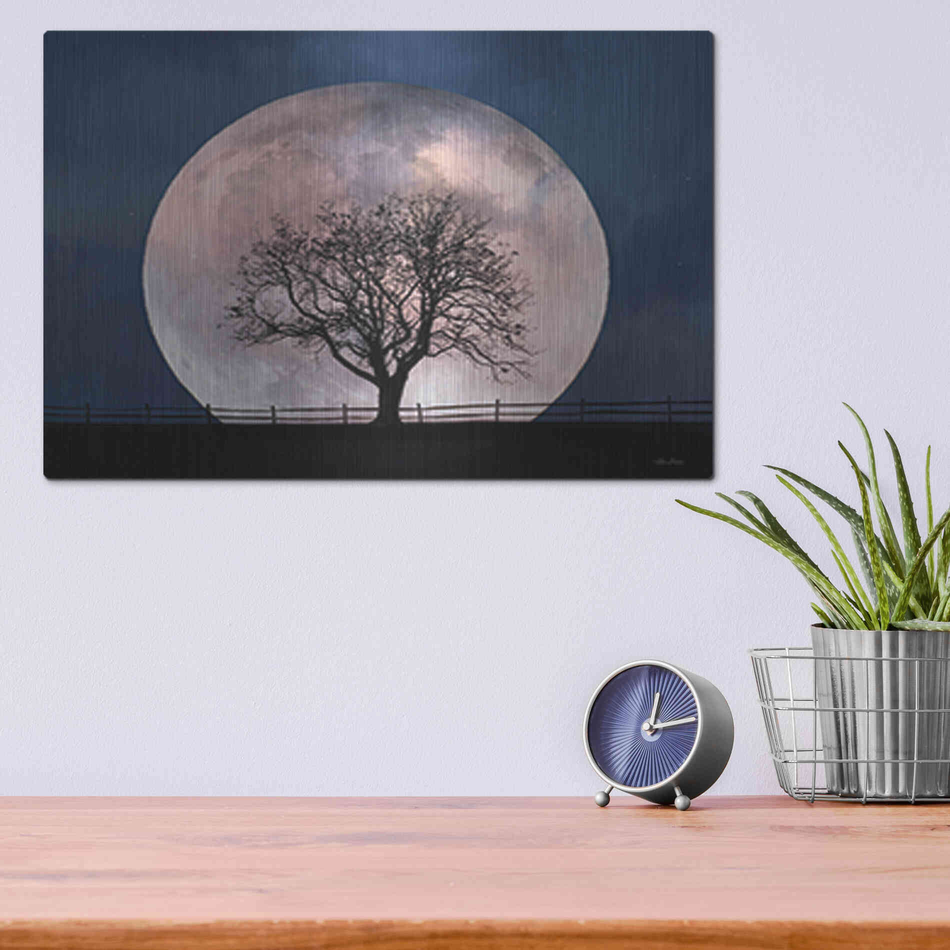 Luxe Metal Art 'Glowing Moonrise' by Lori Deiter, Metal Wall Art,16x12