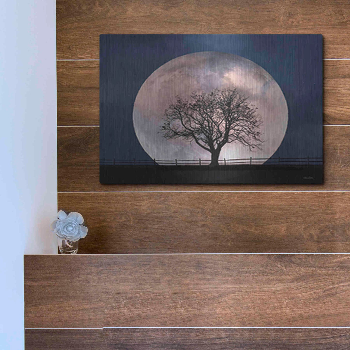 Luxe Metal Art 'Glowing Moonrise' by Lori Deiter, Metal Wall Art,16x12