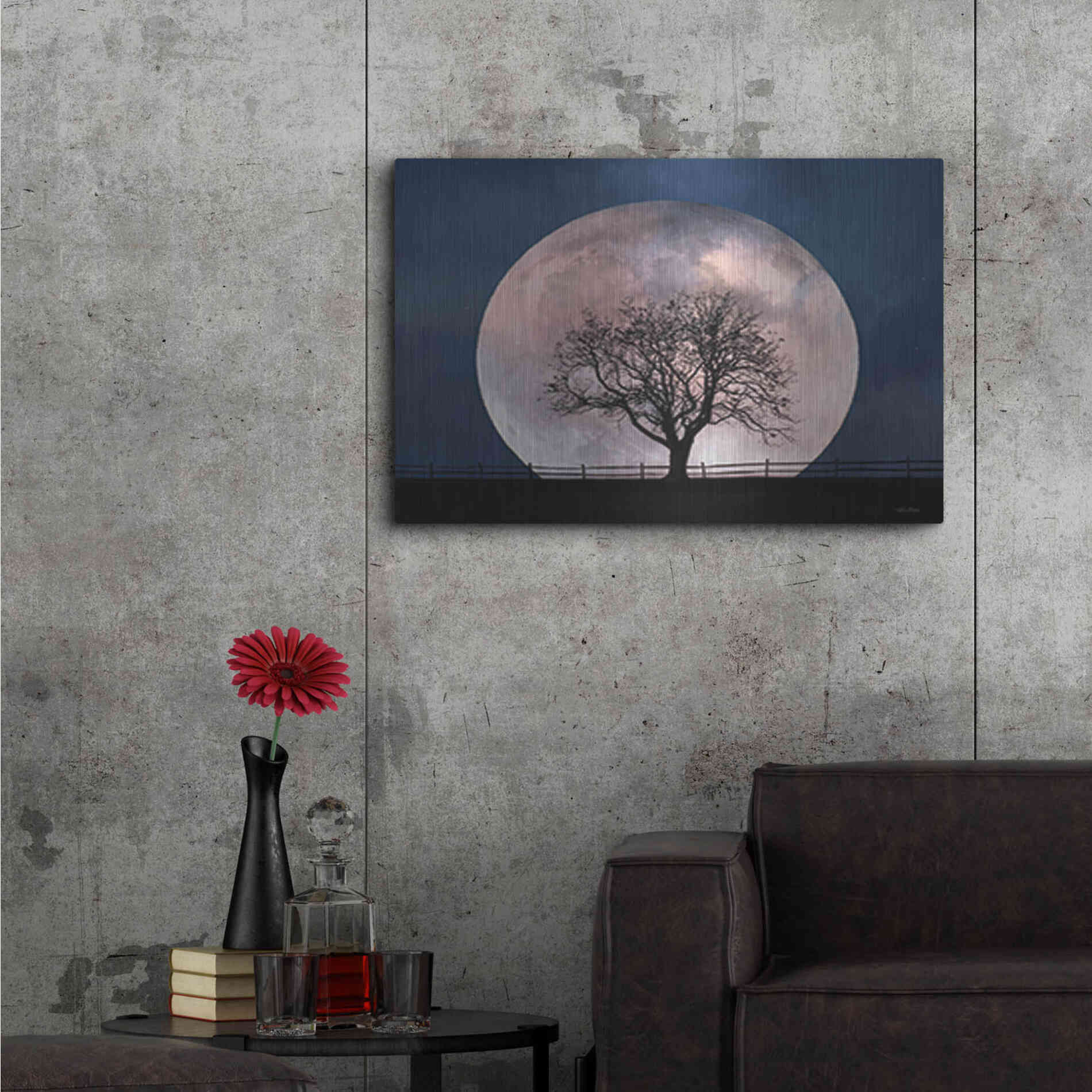 Luxe Metal Art 'Glowing Moonrise' by Lori Deiter, Metal Wall Art,36x24