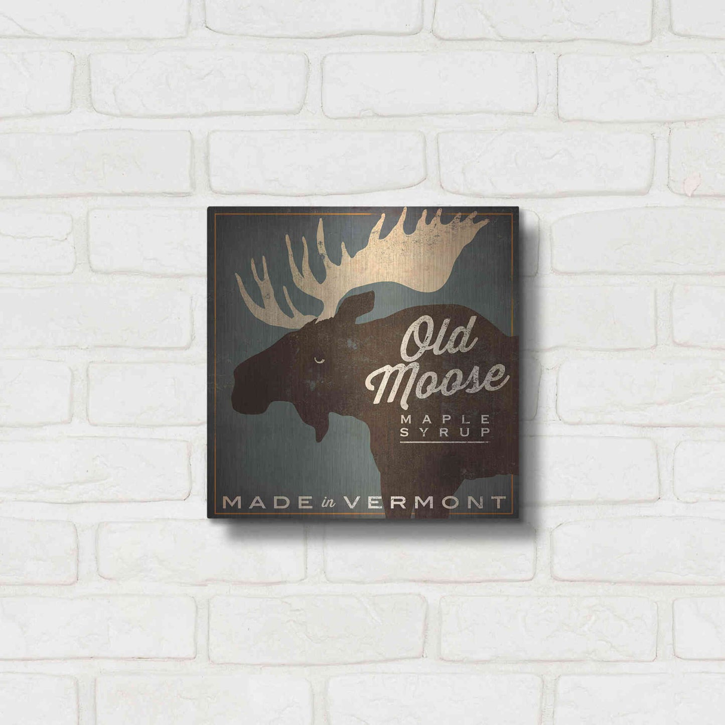 Luxe Metal Art 'Old Moose Maple Syrup Made in Vermont' by Ryan Fowler, Metal Wall Art,12x12