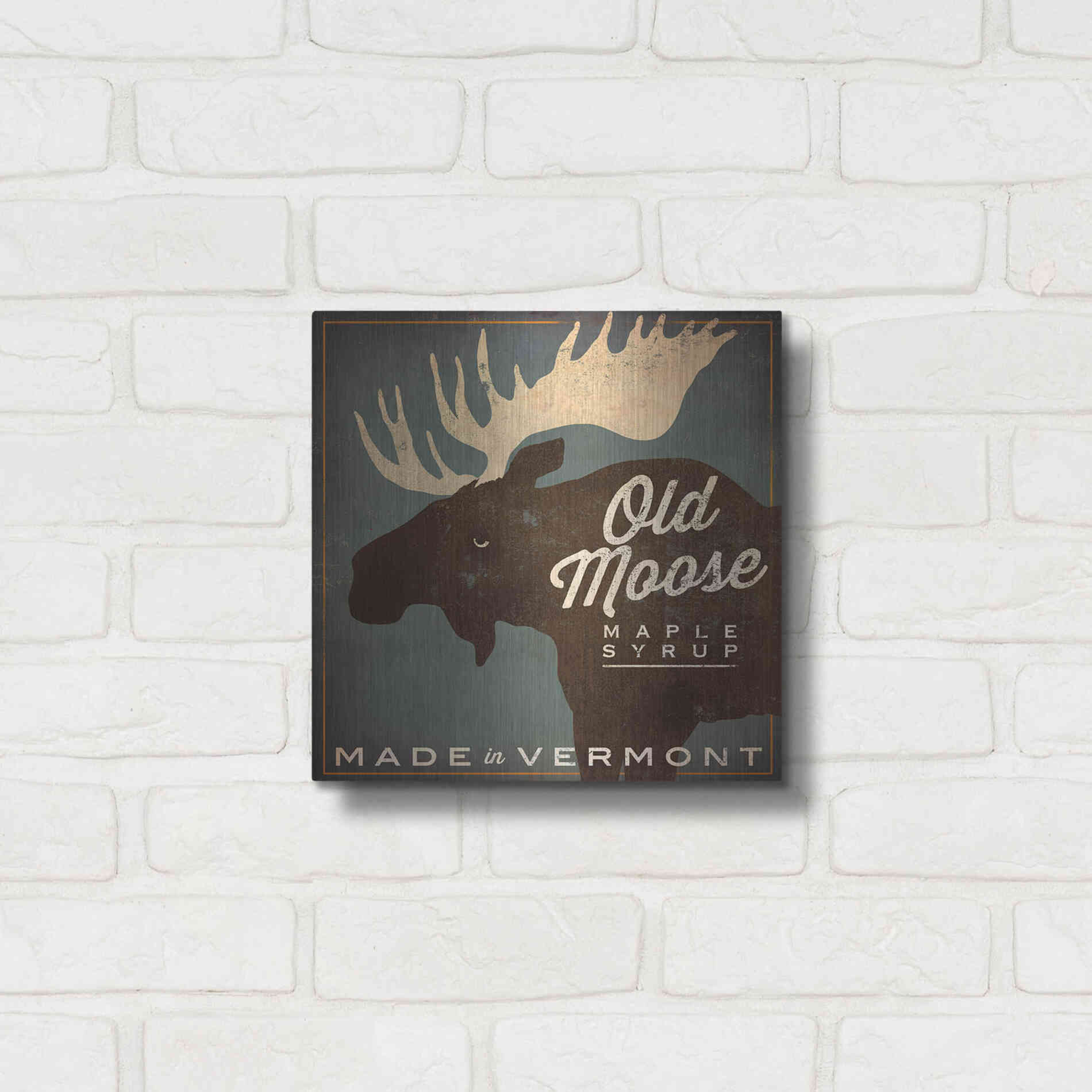 Luxe Metal Art 'Old Moose Maple Syrup Made in Vermont' by Ryan Fowler, Metal Wall Art,12x12