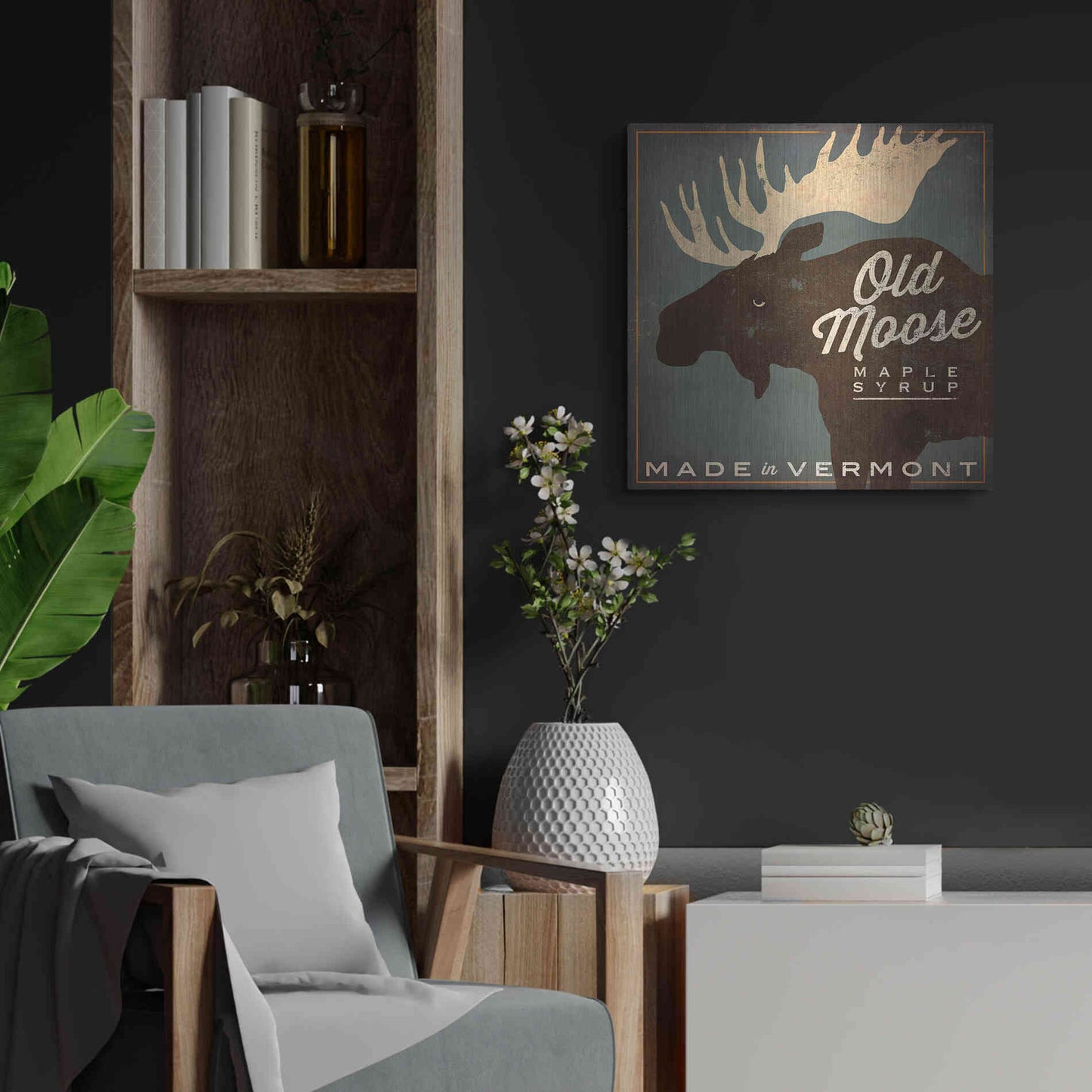Luxe Metal Art 'Old Moose Maple Syrup Made in Vermont' by Ryan Fowler, Metal Wall Art,24x24