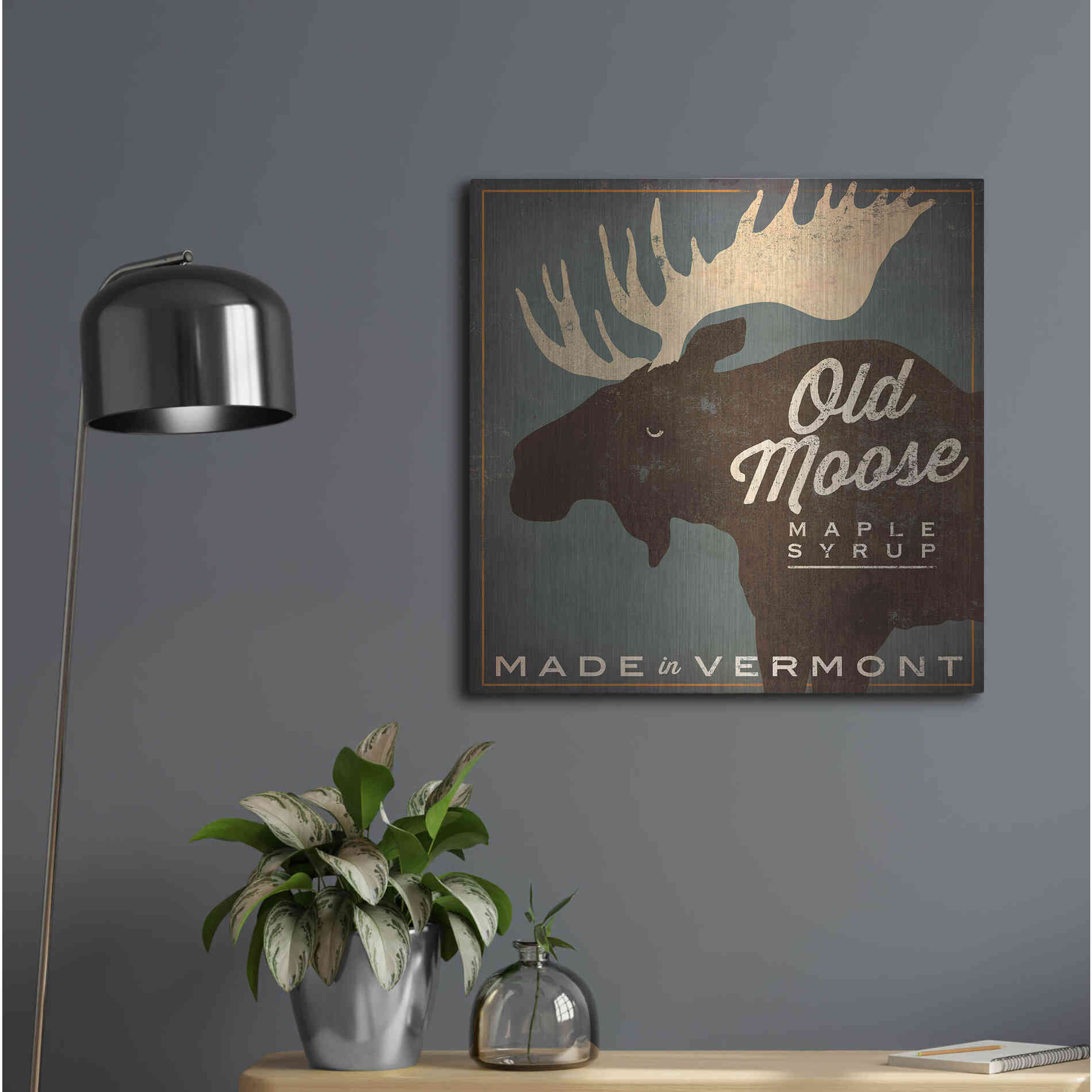 Luxe Metal Art 'Old Moose Maple Syrup Made in Vermont' by Ryan Fowler, Metal Wall Art,24x24
